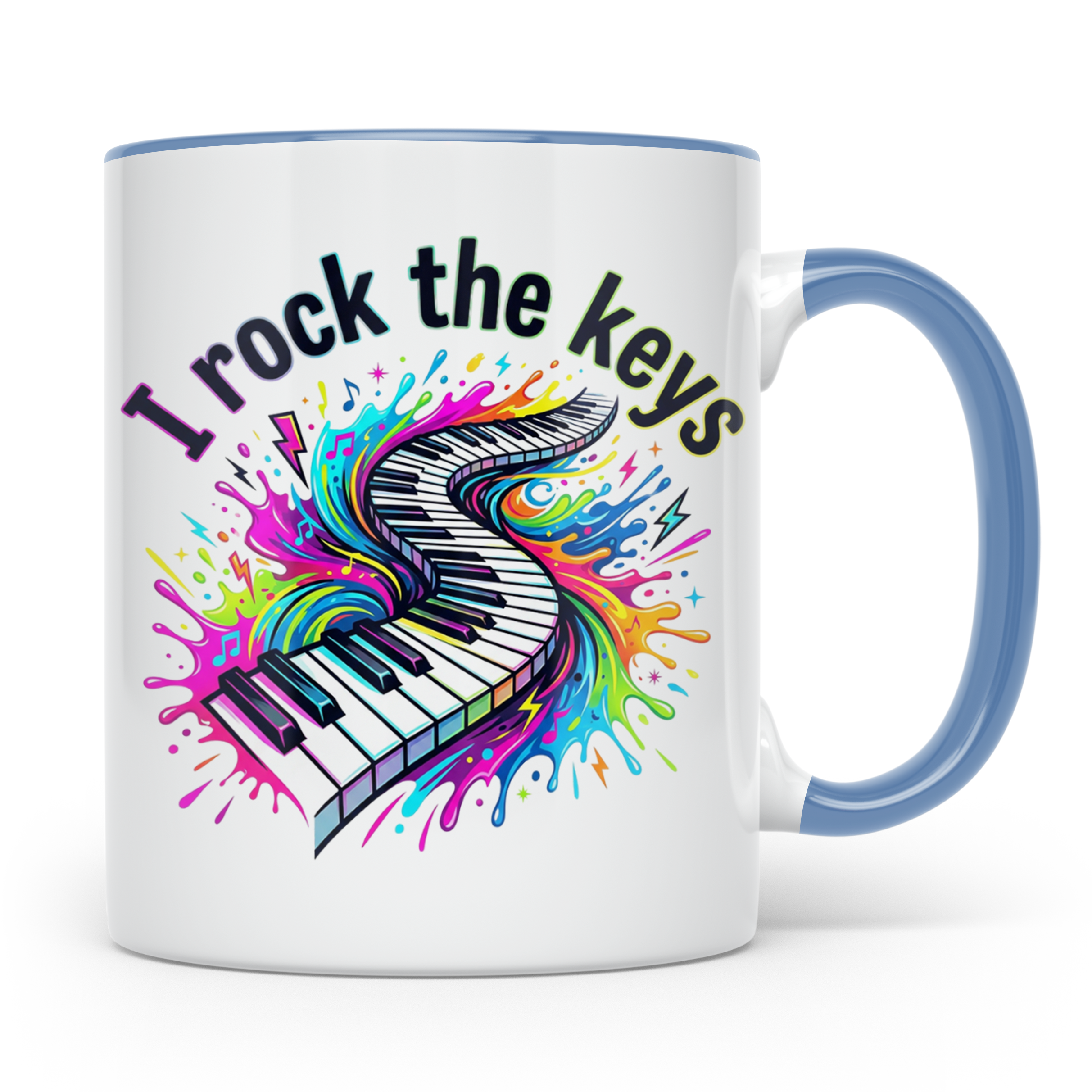 Pianist Tasse I Rock The Keys, Geschenk für Klavierspieler,  – Blau [farbe:blau]