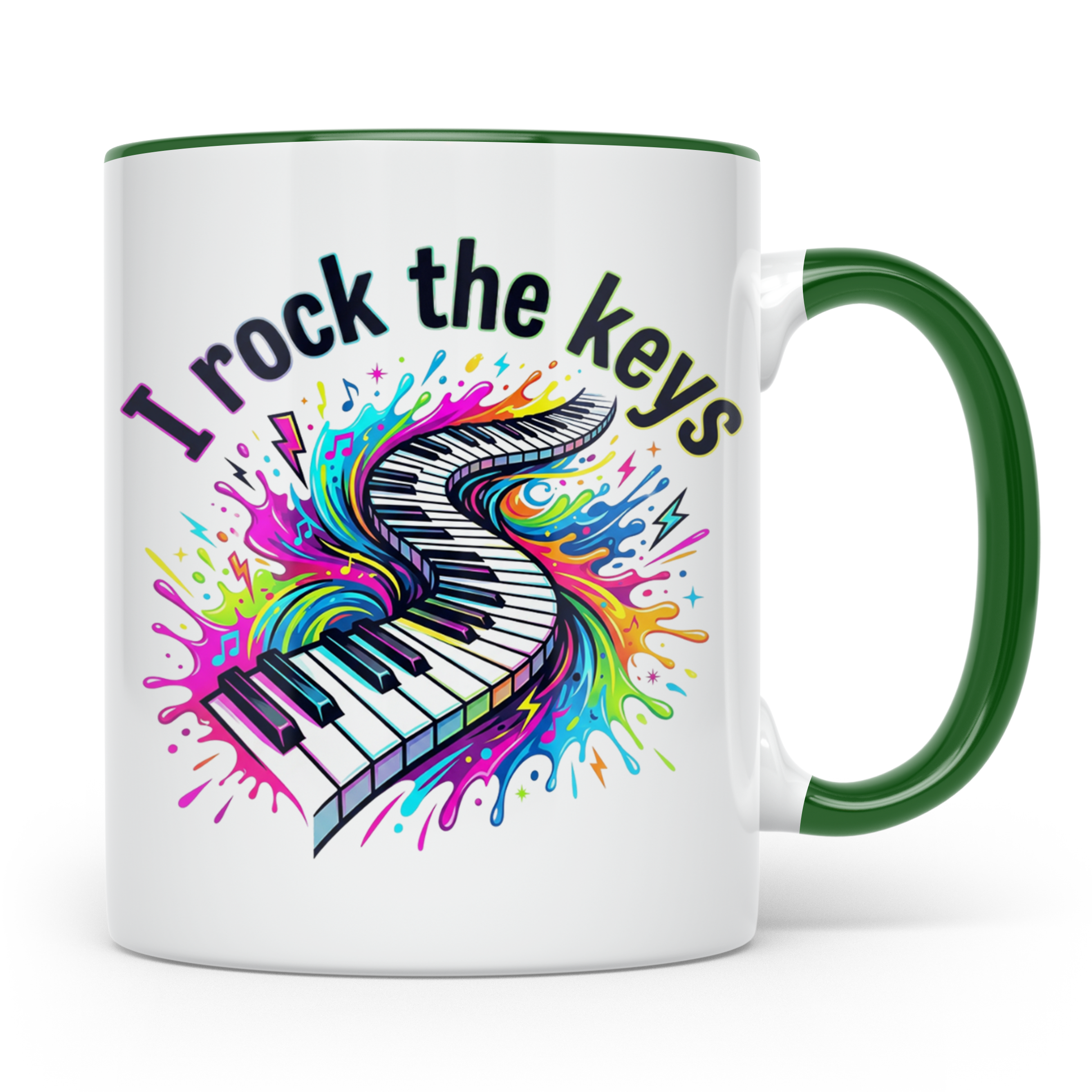 Pianist Tasse I Rock The Keys, Geschenk für Klavierspieler,  – Grün [farbe:grün]