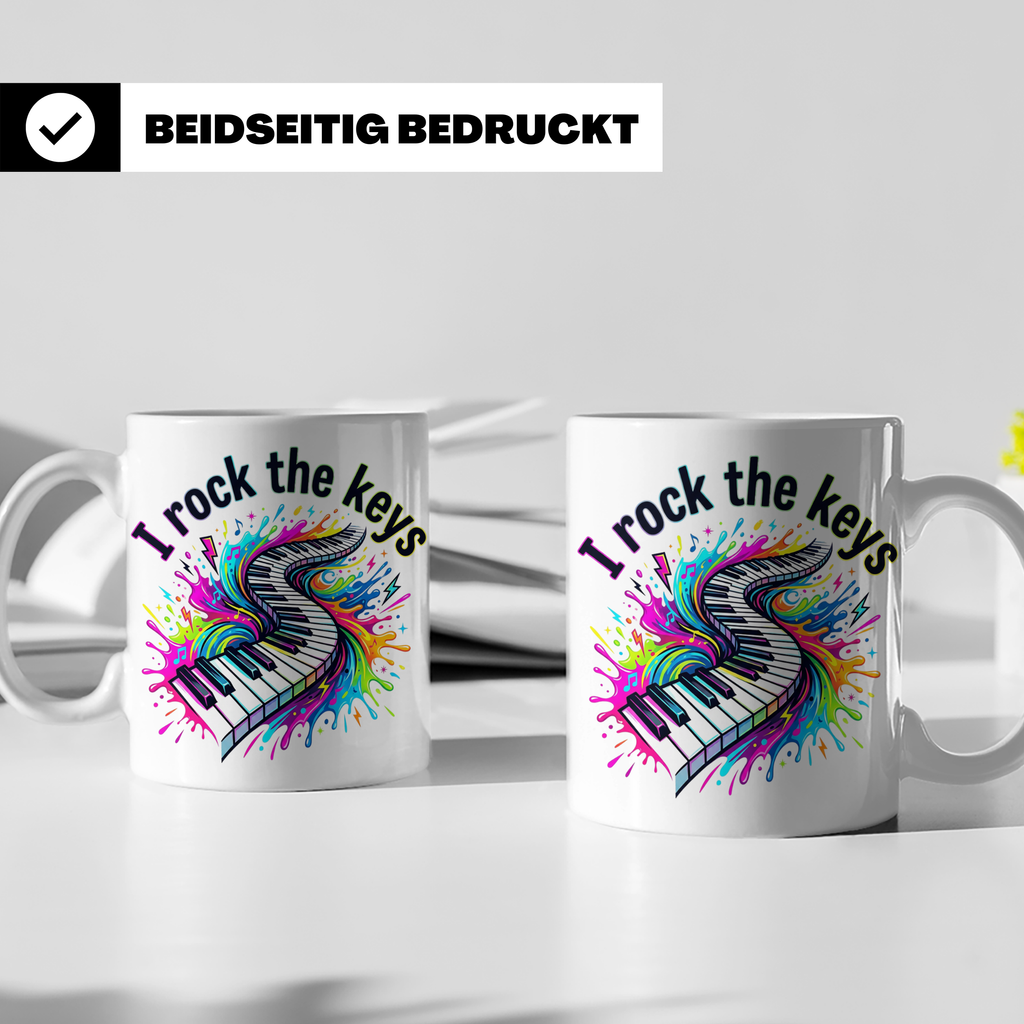 Pianist Tasse I Rock The Keys, Geschenk für Klavierspieler,  – Weiß [farbe:weiß]