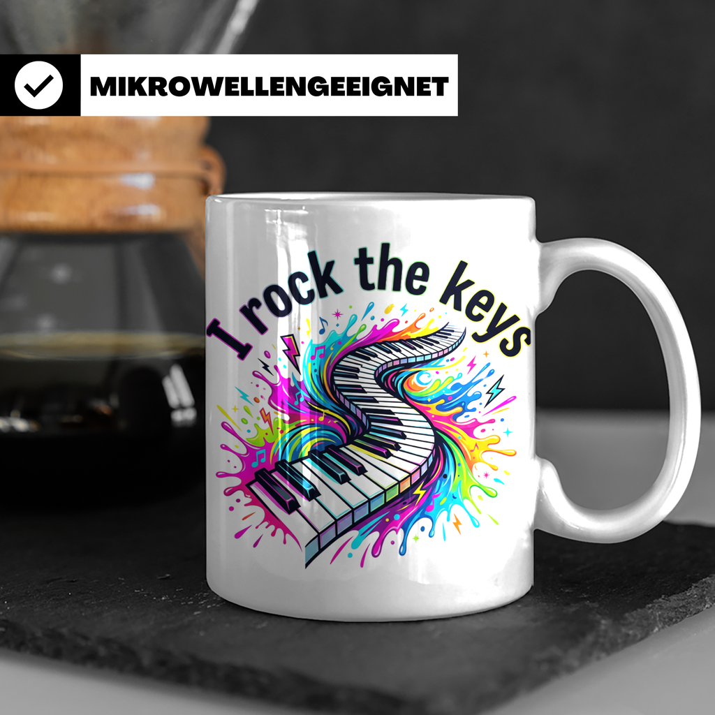 Pianist Tasse I Rock The Keys, Geschenk für Klavierspieler,  – Weiß [farbe:weiß]