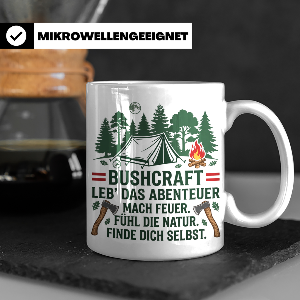 Bushcraft Tasse Österreich Leb' das Abenteuer Outdoor Surviv – Weiß [farbe:weiß]