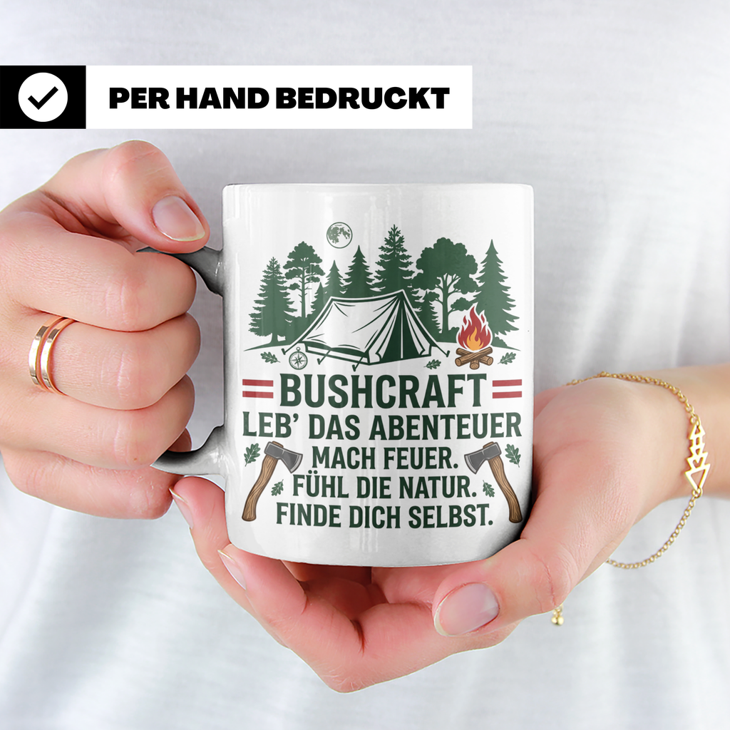 Bushcraft Tasse Österreich Leb' das Abenteuer Outdoor Surviv – Weiß [farbe:weiß]
