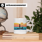 Stand Up Paddling Tasse mit Hund, SUP Paddlerin im Retro Son – Weiß [farbe:weiß]