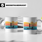 Stand Up Paddling Tasse mit Hund, SUP Paddlerin im Retro Son – Weiß [farbe:weiß]