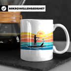 Stand Up Paddling Tasse mit Hund, SUP Paddlerin im Retro Son – Weiß [farbe:weiß]