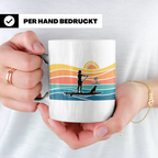 Stand Up Paddling Tasse mit Hund, SUP Paddlerin im Retro Son – Weiß [farbe:weiß]