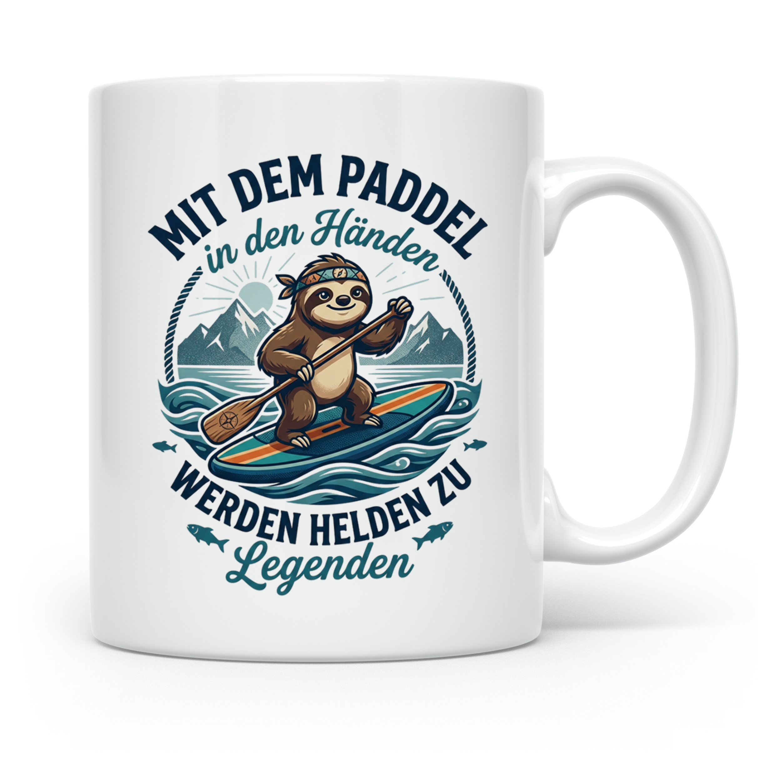 SUP Tasse mit Faultier Spruch "Mit dem Paddel in den Händen" – Weiß [farbe:weiß]