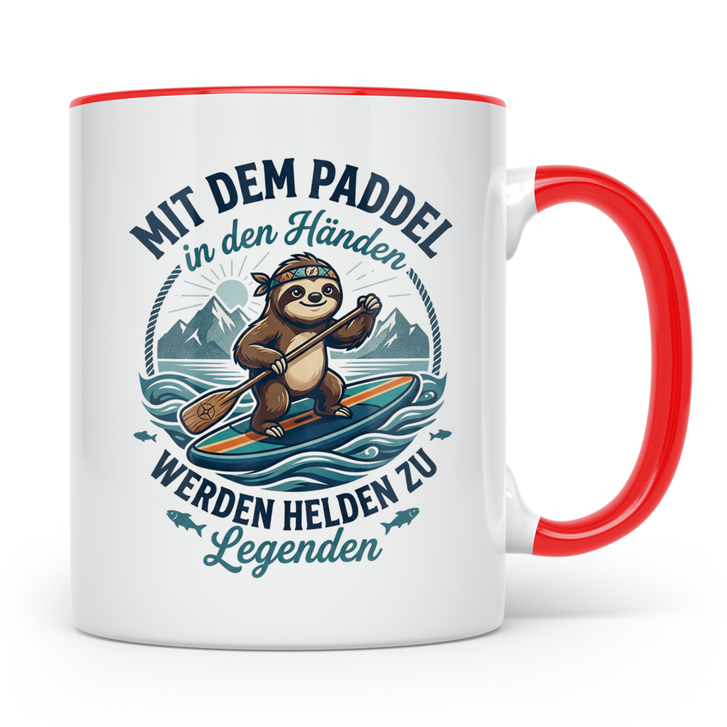 SUP Tasse mit Faultier Spruch "Mit dem Paddel in den Händen" – Rot [farbe:rot]