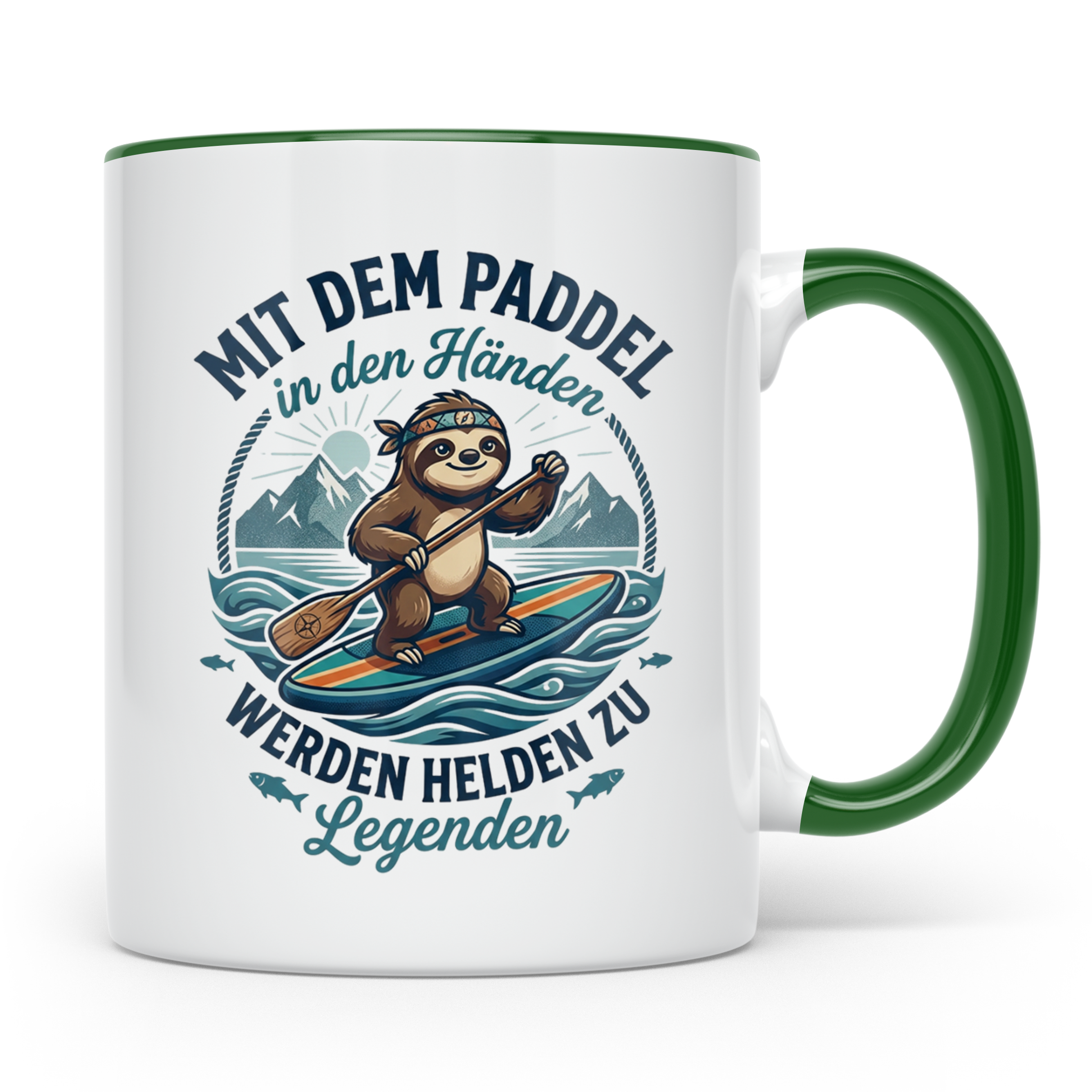 SUP Tasse mit Faultier Spruch "Mit dem Paddel in den Händen" – Grün [farbe:grün]