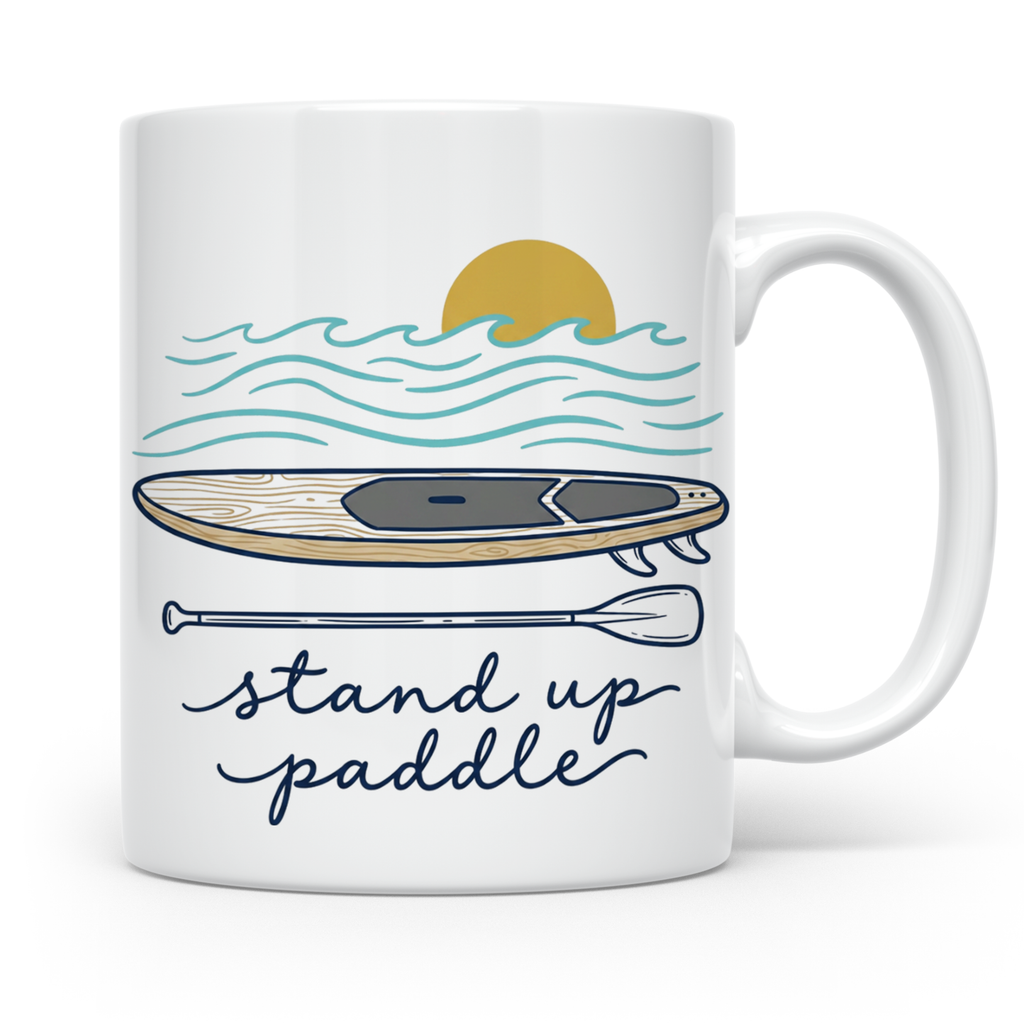 Stand Up Paddle Tasse mit SUP Board & Paddel, Kaffeetasse fü – Weiß [farbe:weiß]
