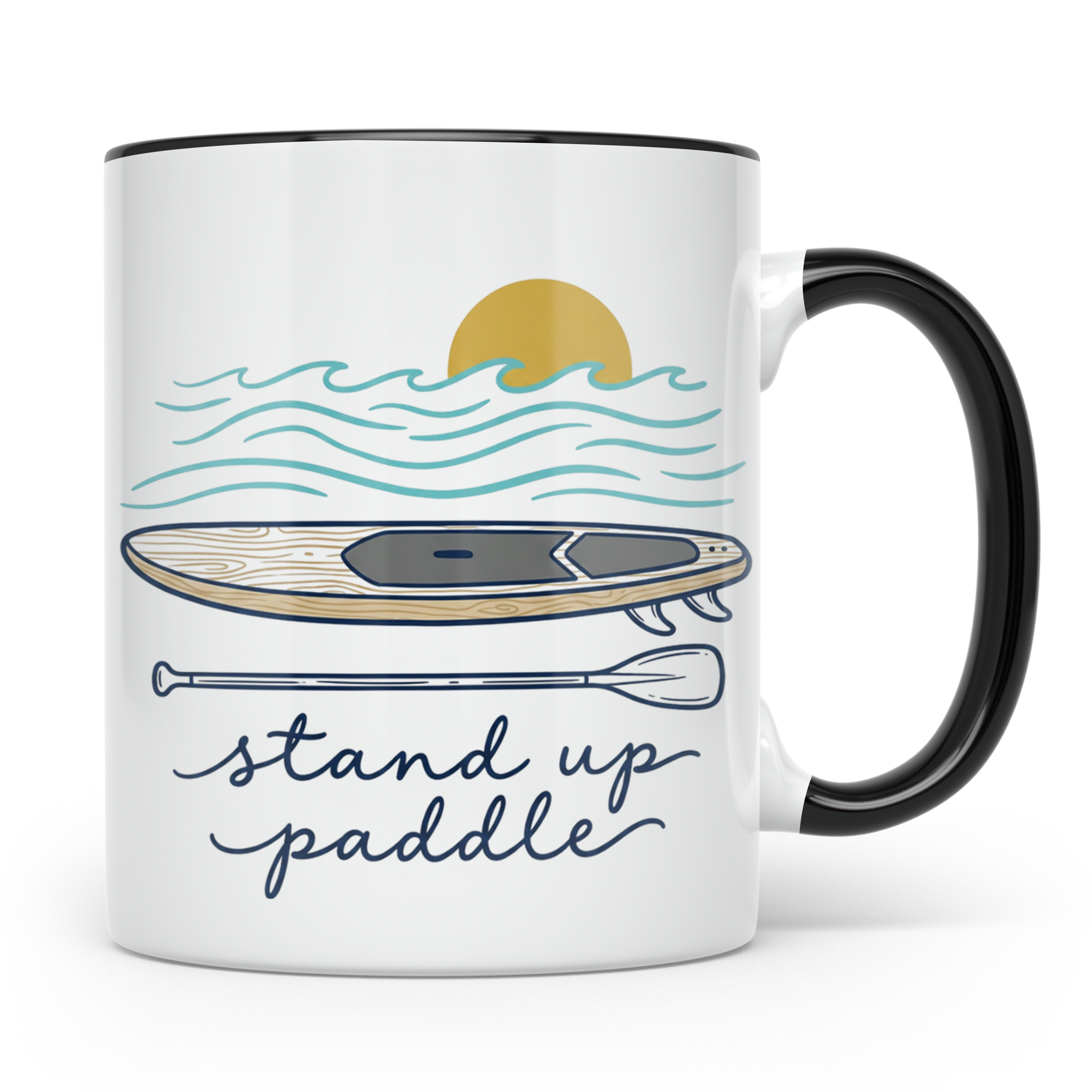 Stand Up Paddle Tasse mit SUP Board & Paddel, Kaffeetasse fü – Schwarz [farbe:schwarz]