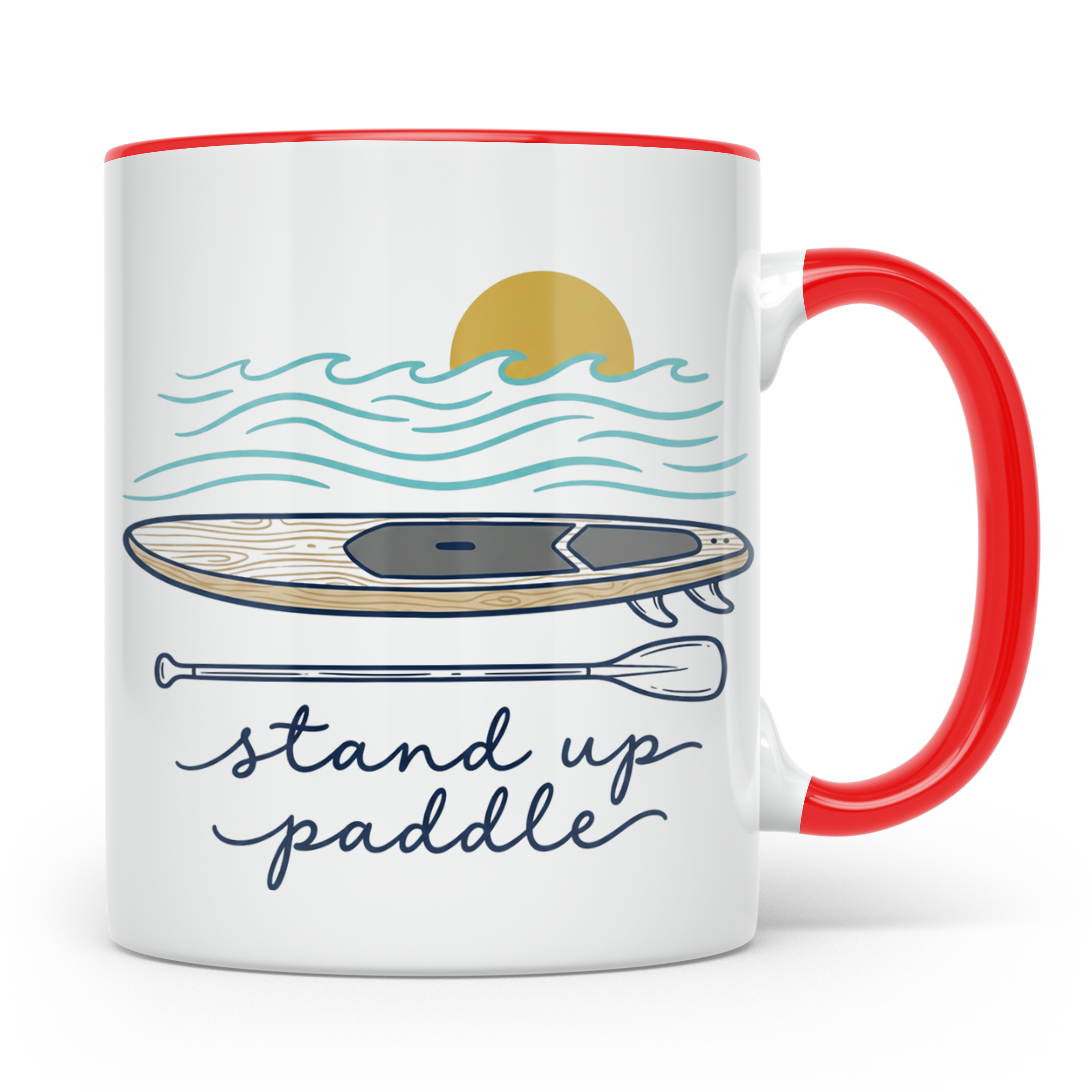 Stand Up Paddle Tasse mit SUP Board & Paddel, Kaffeetasse fü – Rot [farbe:rot]