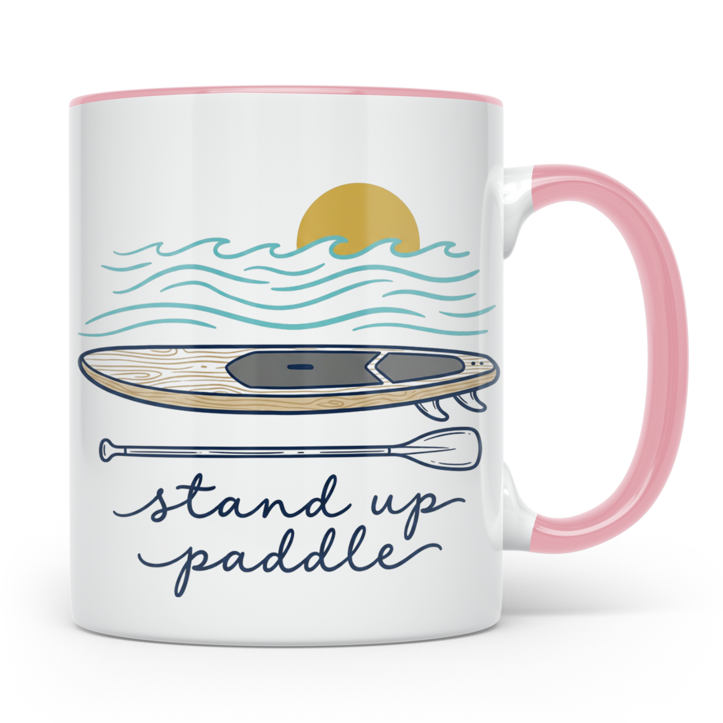 Stand Up Paddle Tasse mit SUP Board & Paddel, Kaffeetasse fü – Rosa [farbe:rosa]