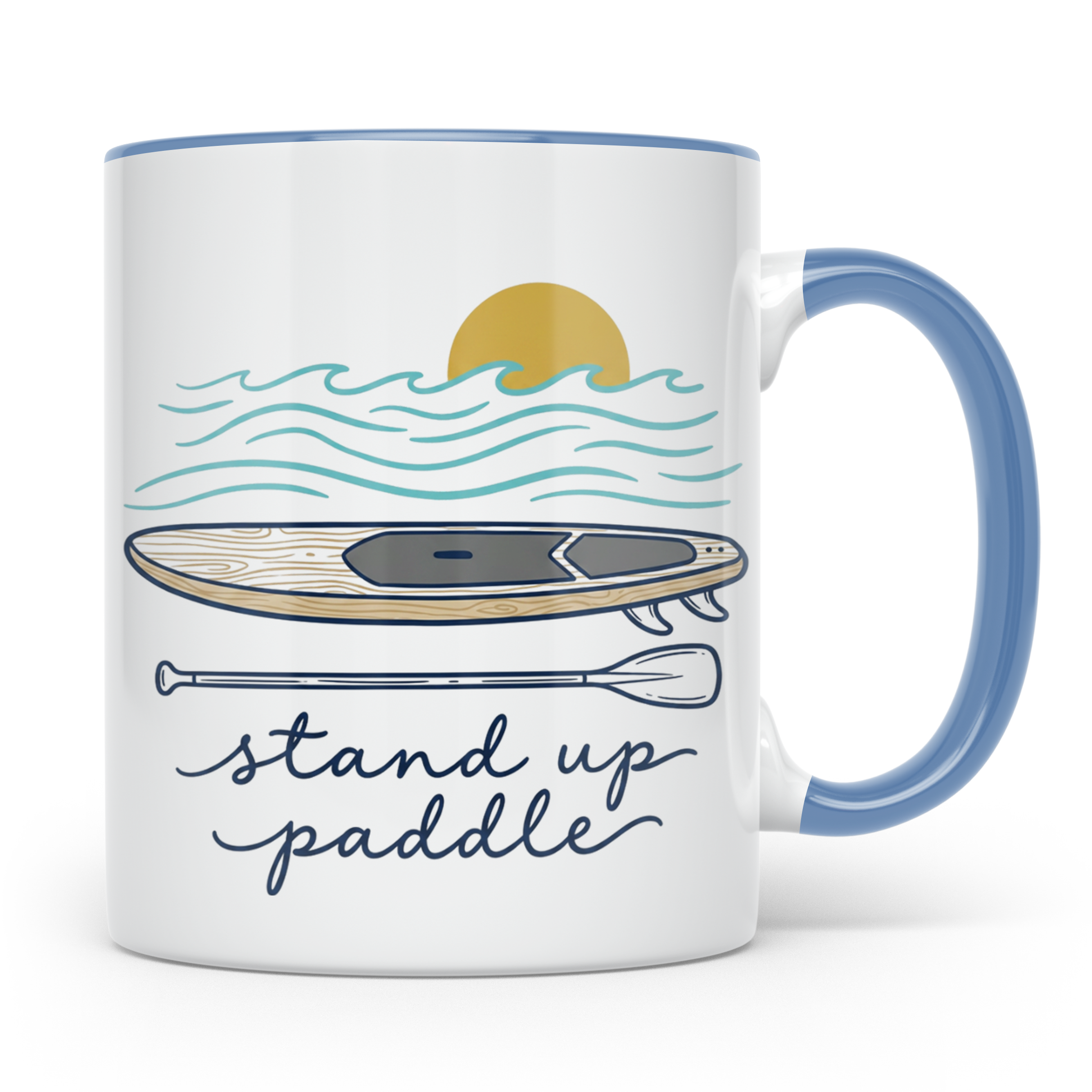 Stand Up Paddle Tasse mit SUP Board & Paddel, Kaffeetasse fü – Blau [farbe:blau]