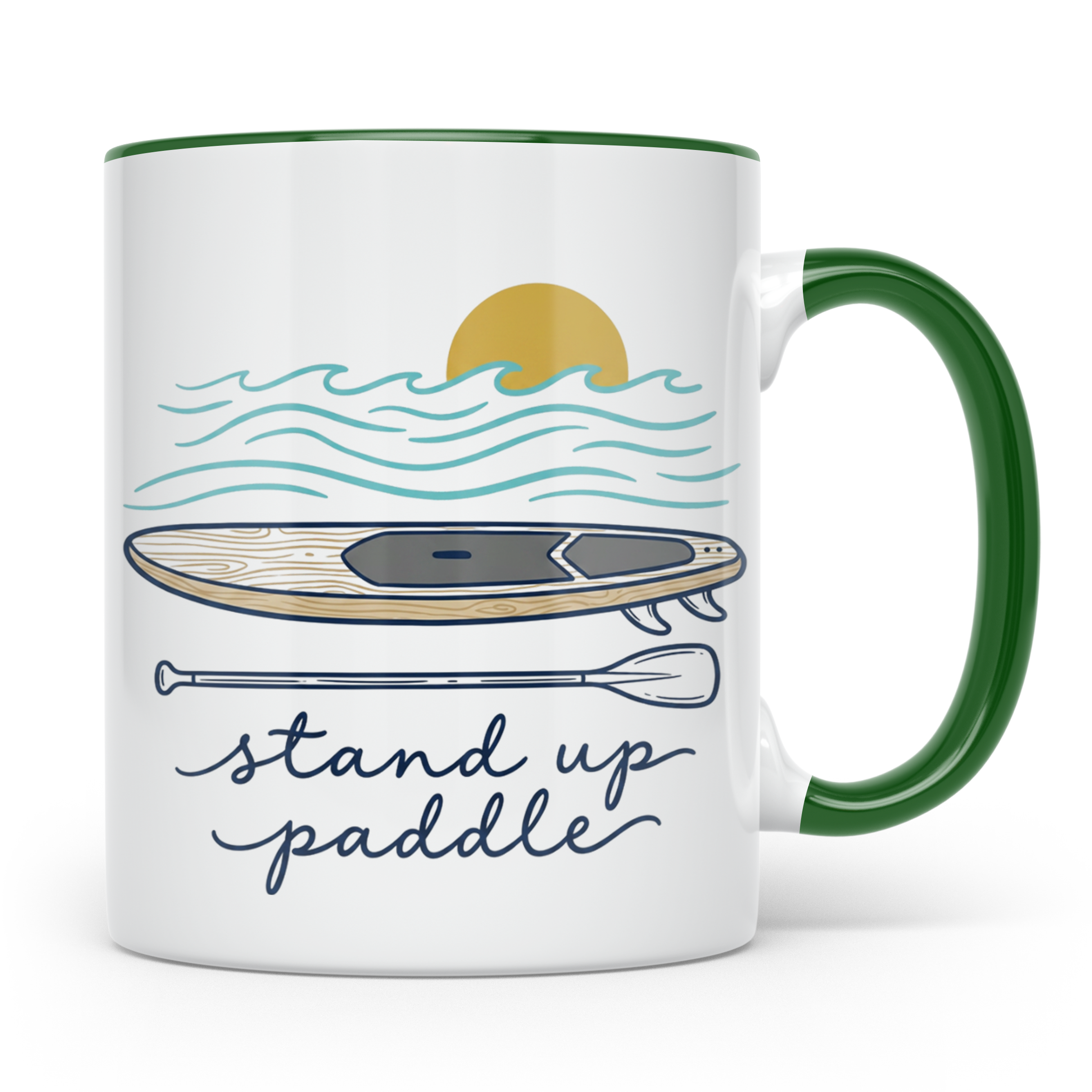 Stand Up Paddle Tasse mit SUP Board & Paddel, Kaffeetasse fü – Grün [farbe:grün]