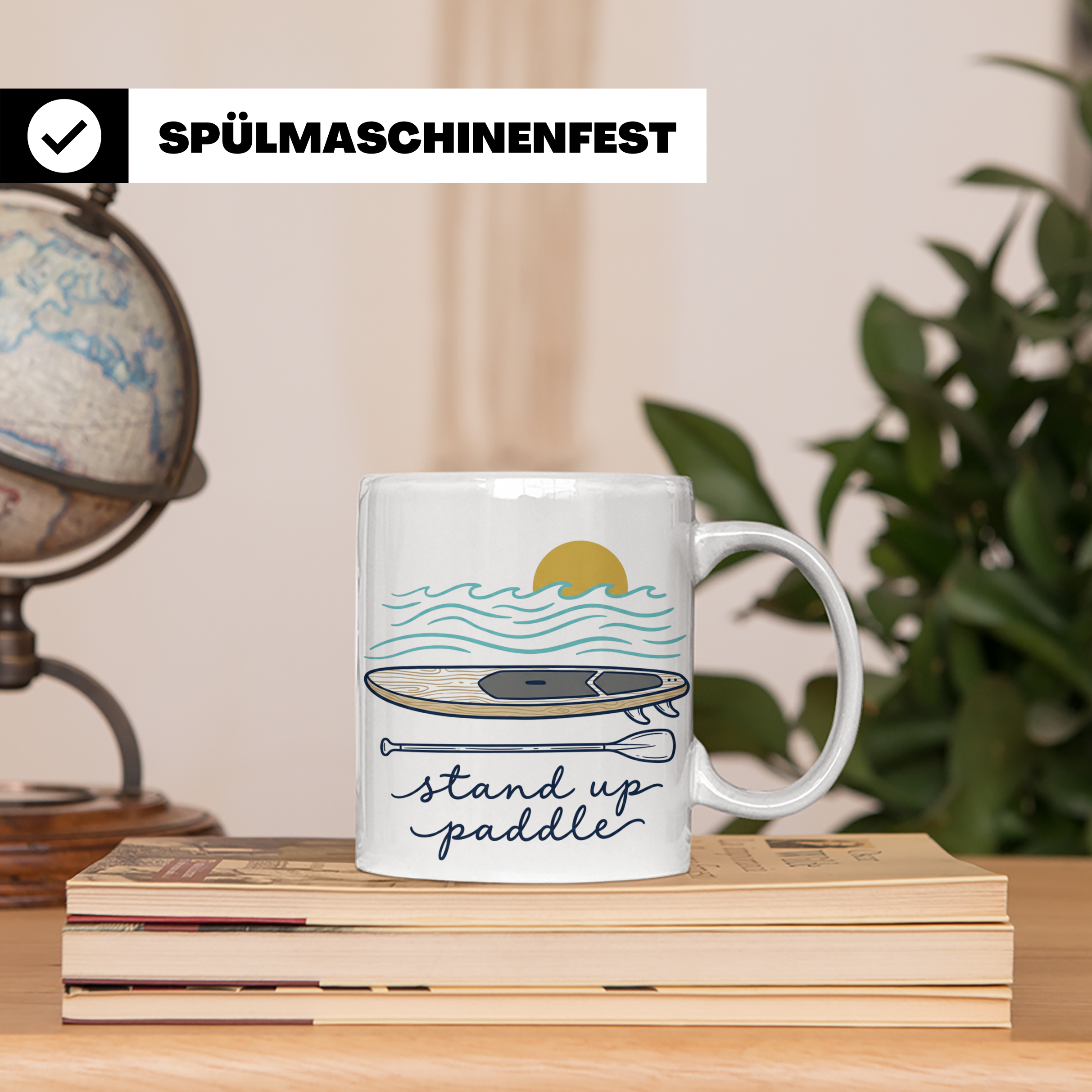 Stand Up Paddle Tasse mit SUP Board & Paddel, Kaffeetasse fü – Weiß [farbe:weiß]