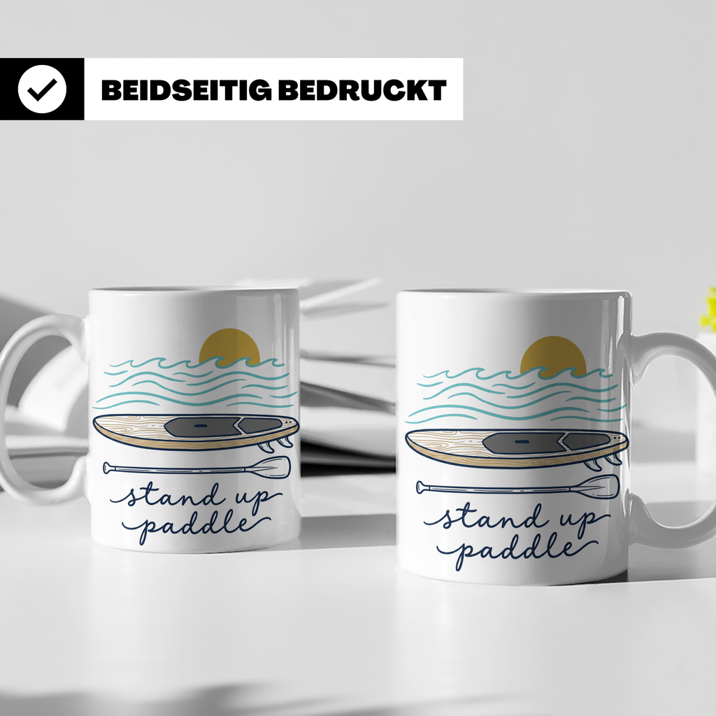 Stand Up Paddle Tasse mit SUP Board & Paddel, Kaffeetasse fü – Weiß [farbe:weiß]