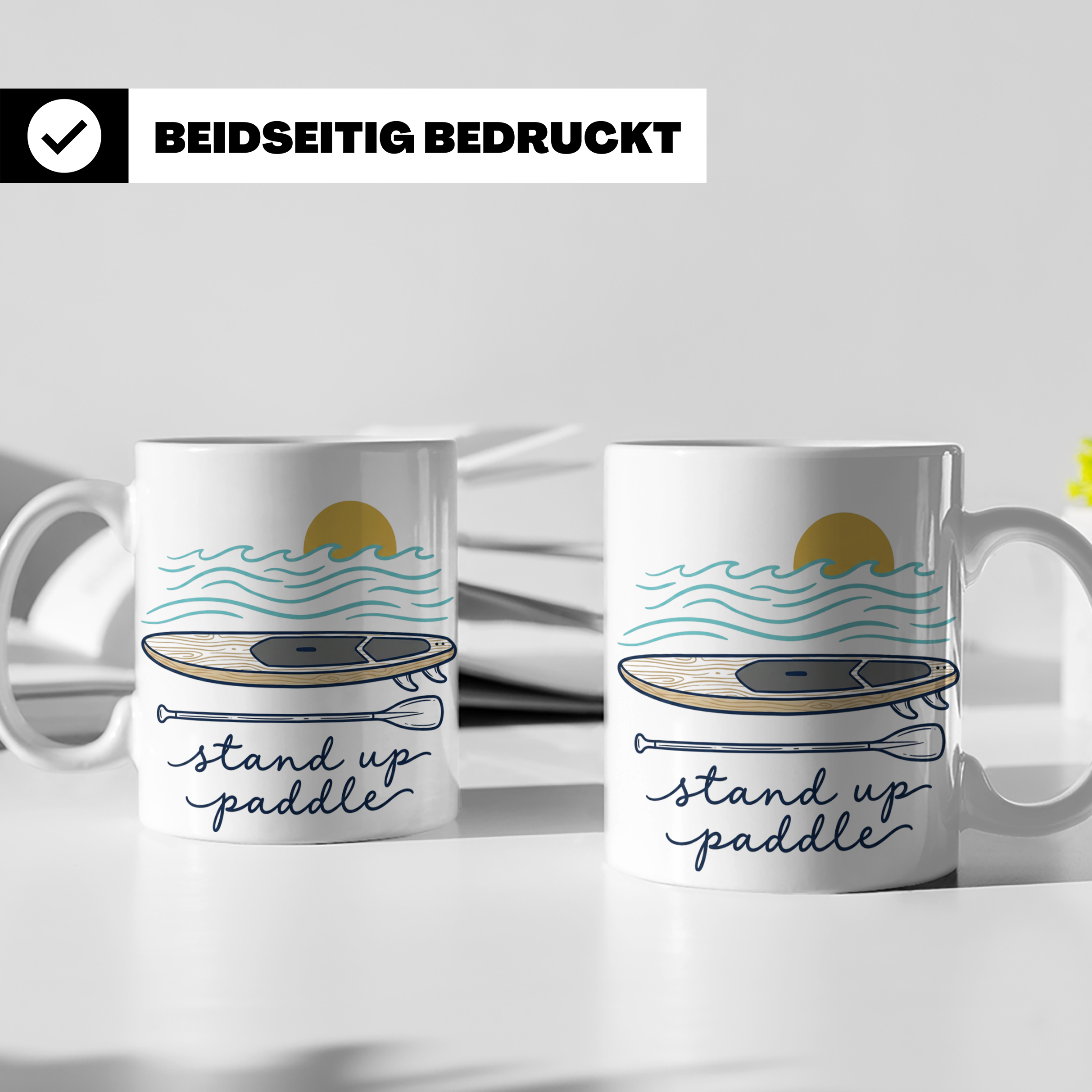 Stand Up Paddle Tasse mit SUP Board & Paddel, Kaffeetasse fü – Weiß [farbe:weiß]