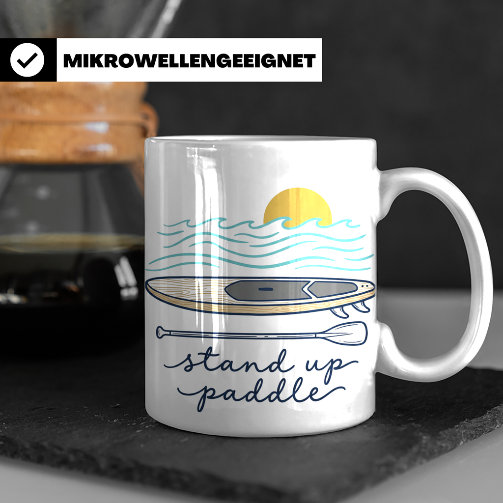 Stand Up Paddle Tasse mit SUP Board & Paddel, Kaffeetasse fü – Weiß [farbe:weiß]