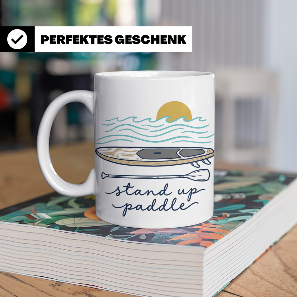Stand Up Paddle Tasse mit SUP Board & Paddel, Kaffeetasse fü – Weiß [farbe:weiß]