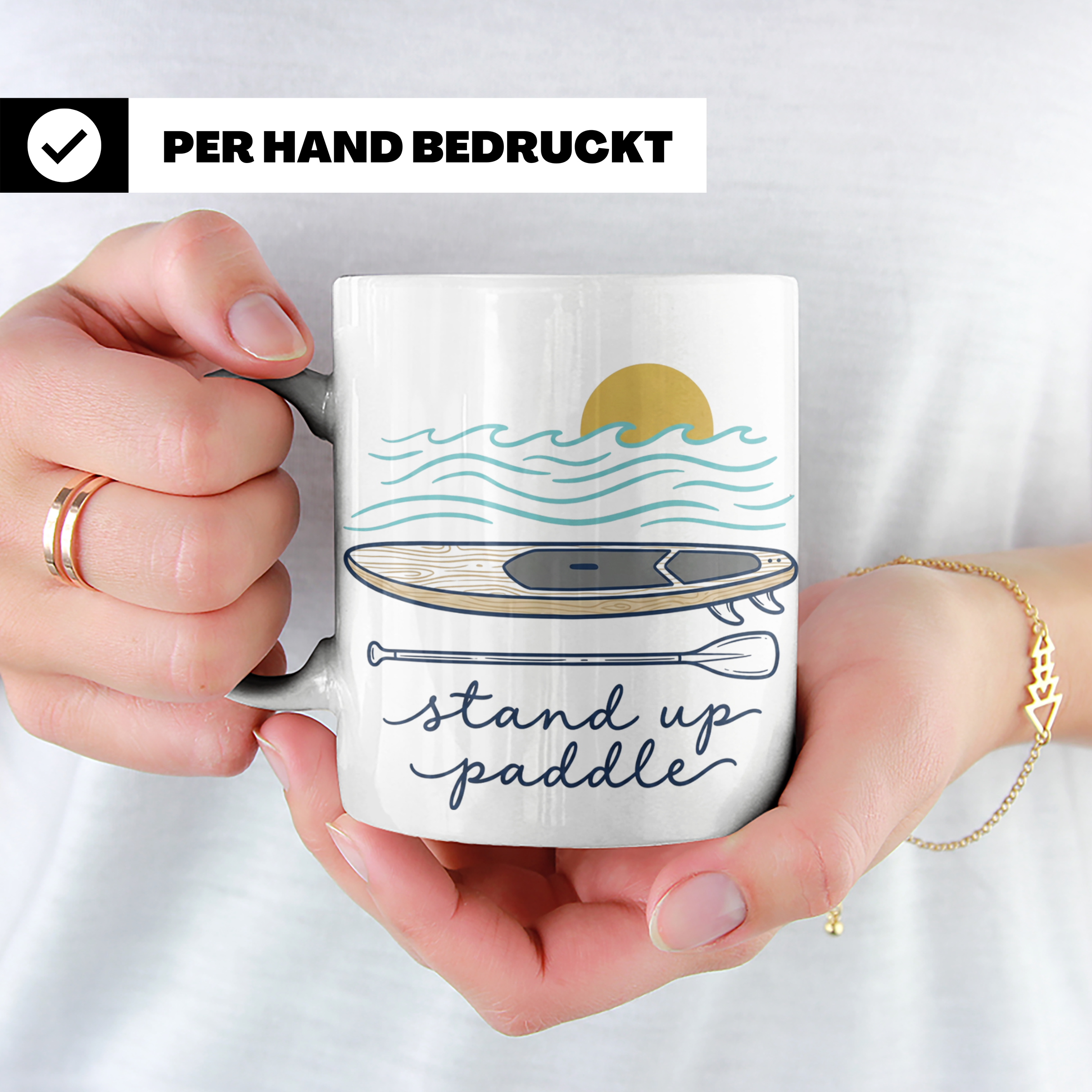 Stand Up Paddle Tasse mit SUP Board & Paddel, Kaffeetasse fü – Weiß [farbe:weiß]