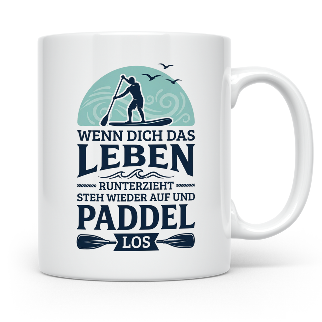 Stand Up Paddling Tasse mit Spruch 'Wenn dich das Leben runt – Weiß [farbe:weiß]
