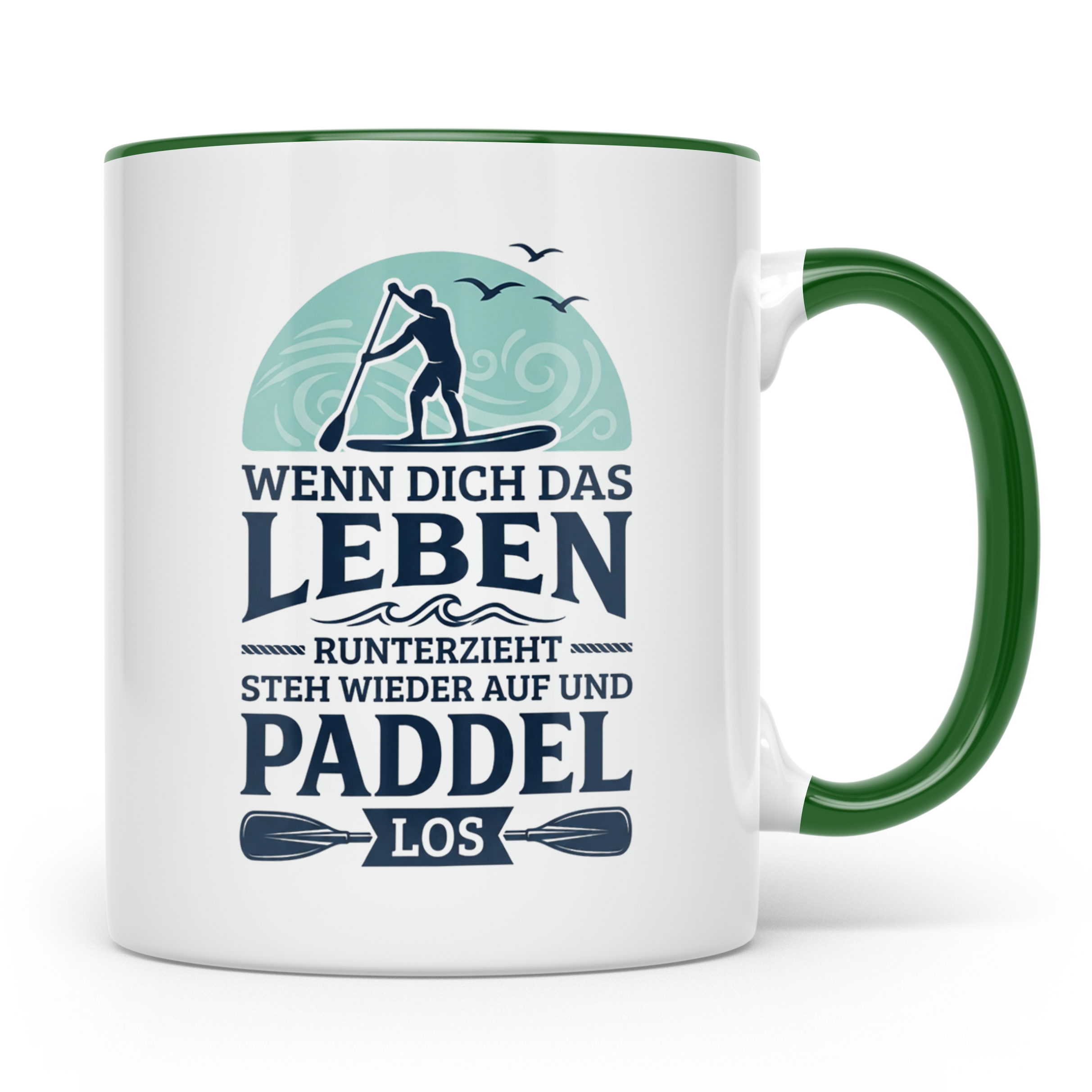 Stand Up Paddling Tasse mit Spruch 'Wenn dich das Leben runt – Grün [farbe:grün]