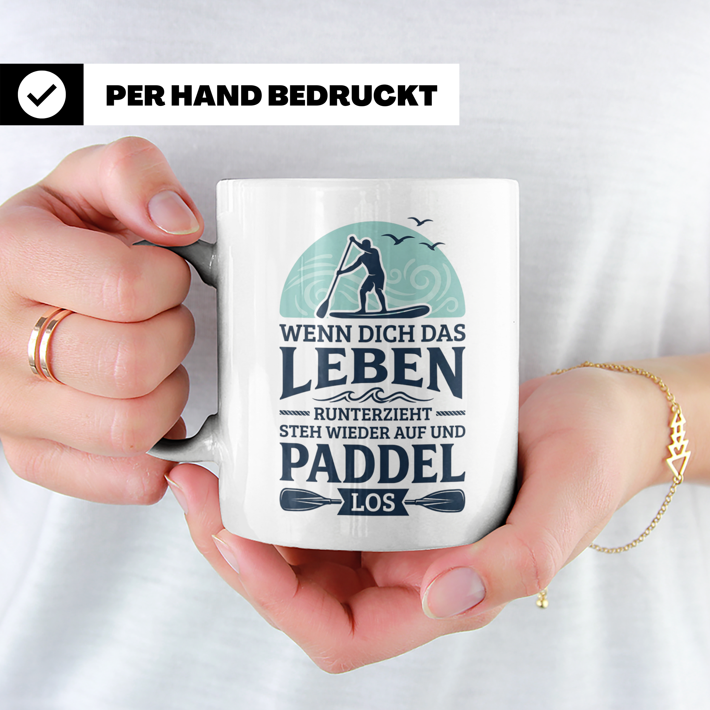 Stand Up Paddling Tasse mit Spruch 'Wenn dich das Leben runt – Weiß [farbe:weiß]