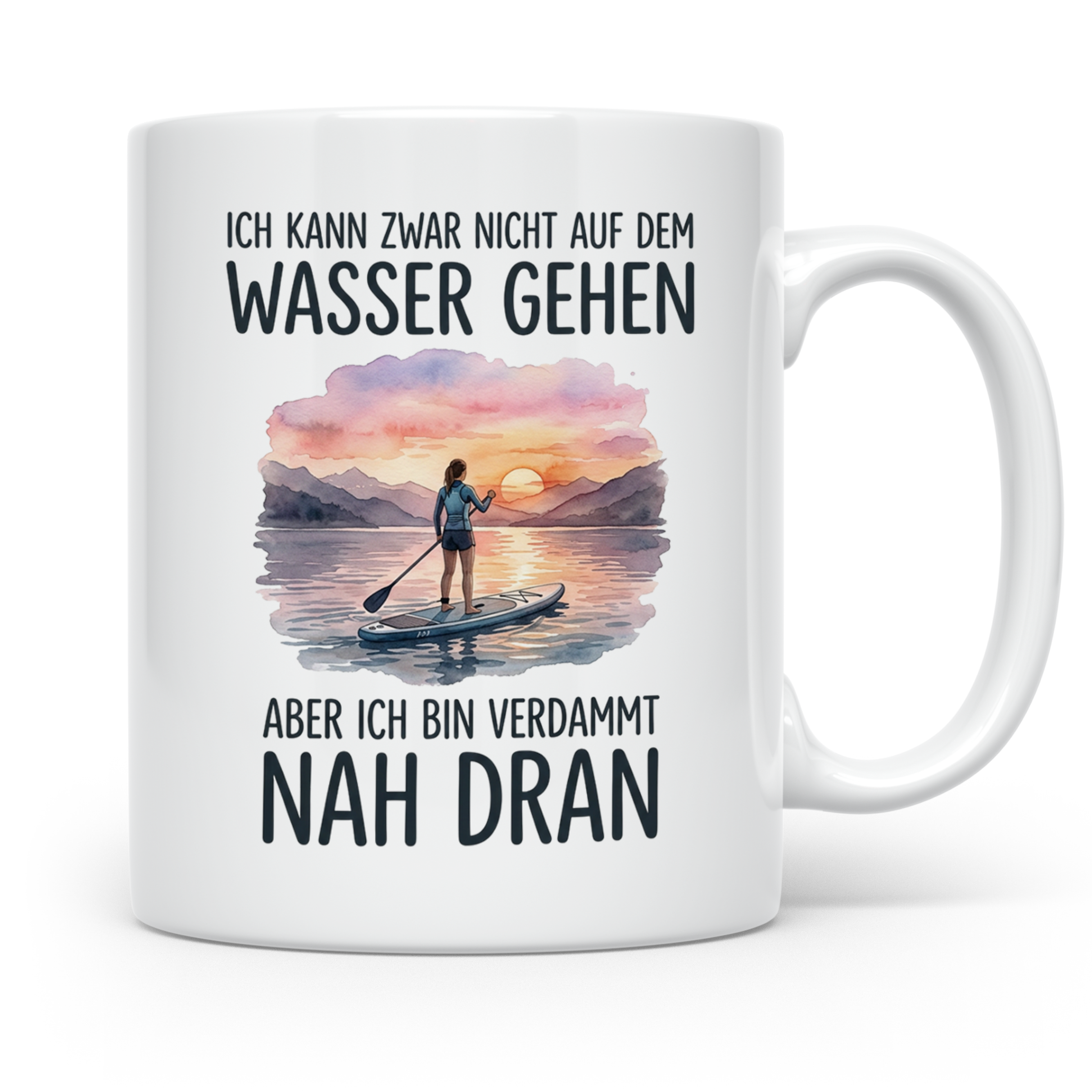 Stand Up Paddling Tasse mit Spruch 'Auf dem Wasser gehen' fü – Weiß [farbe:weiß]
