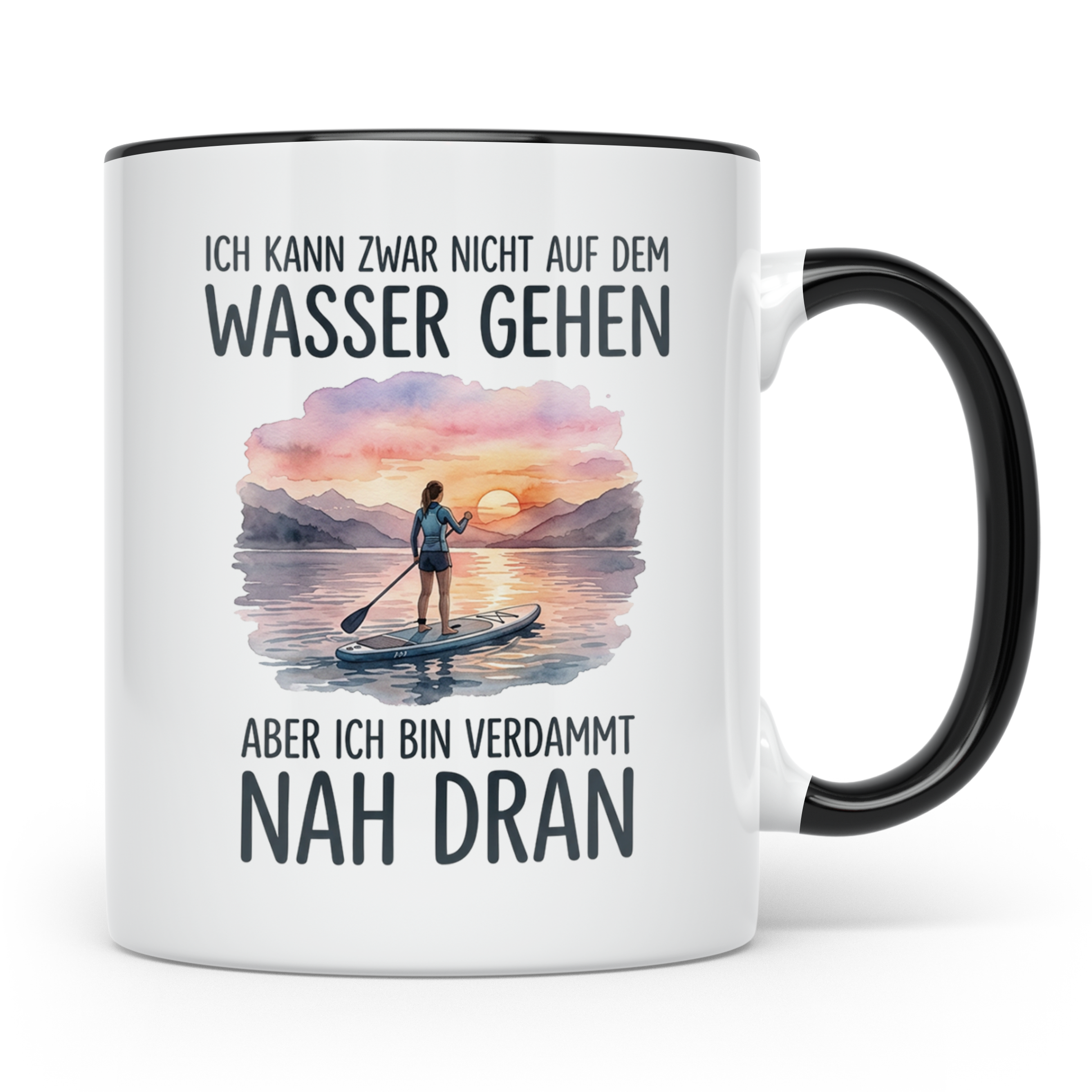 Stand Up Paddling Tasse mit Spruch 'Auf dem Wasser gehen' fü – Schwarz [farbe:schwarz]