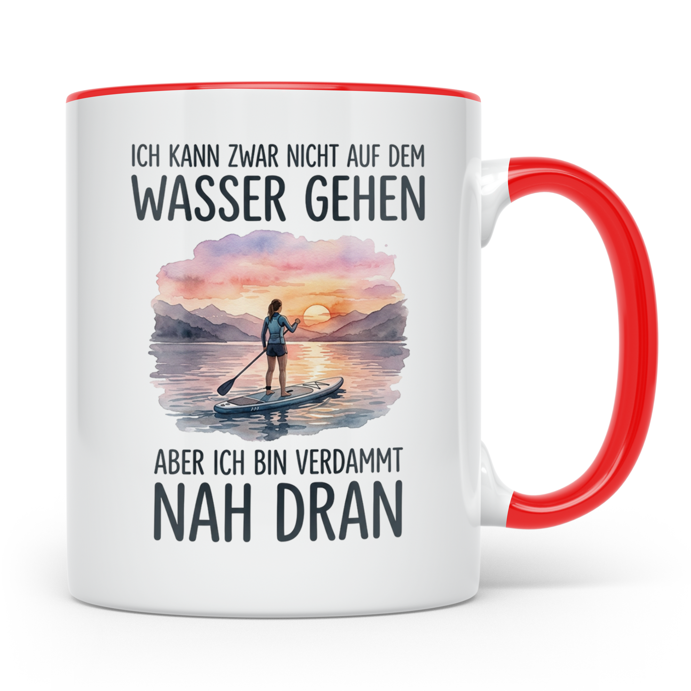 Stand Up Paddling Tasse mit Spruch 'Auf dem Wasser gehen' fü – Rot [farbe:rot]