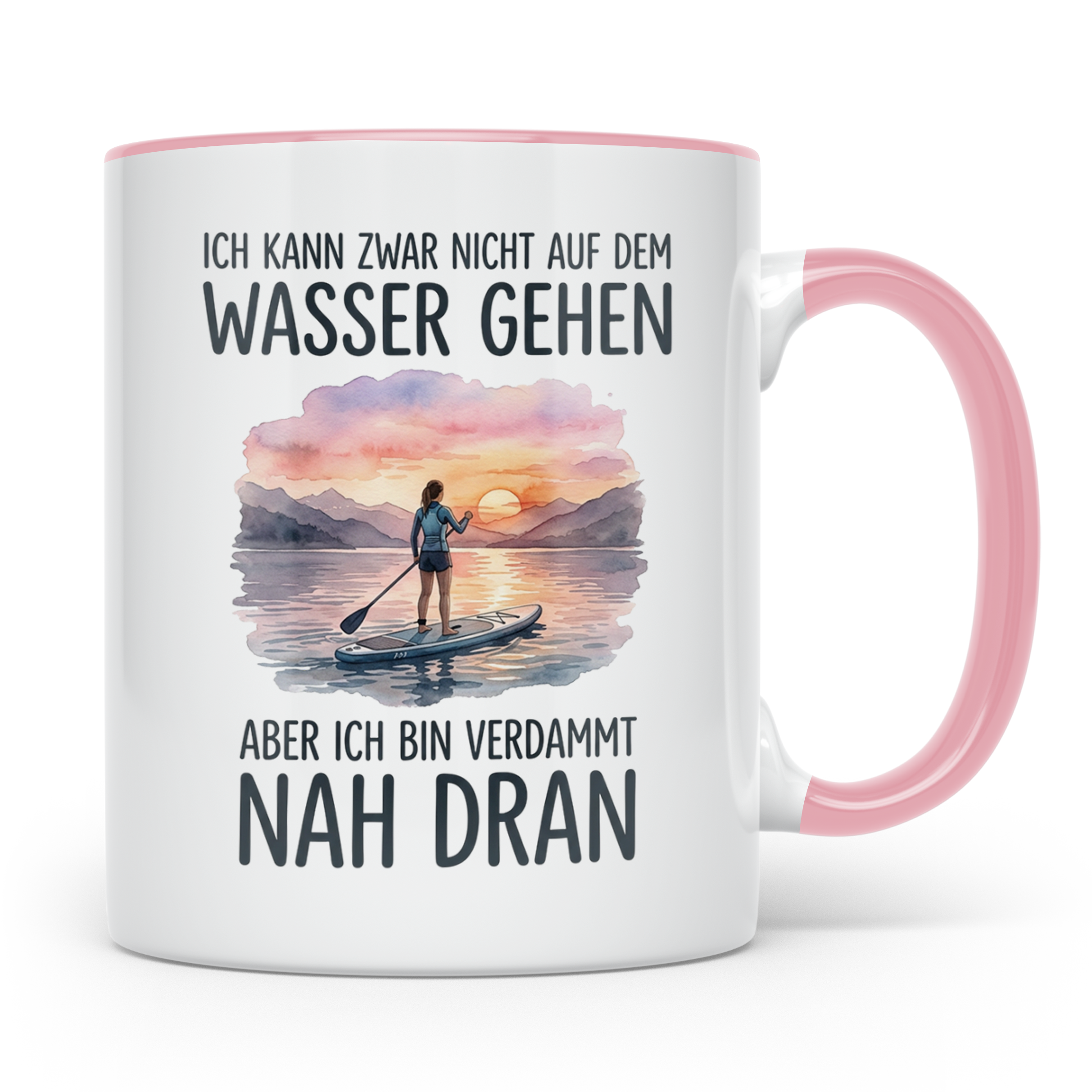 Stand Up Paddling Tasse mit Spruch 'Auf dem Wasser gehen' fü – Rosa [farbe:rosa]