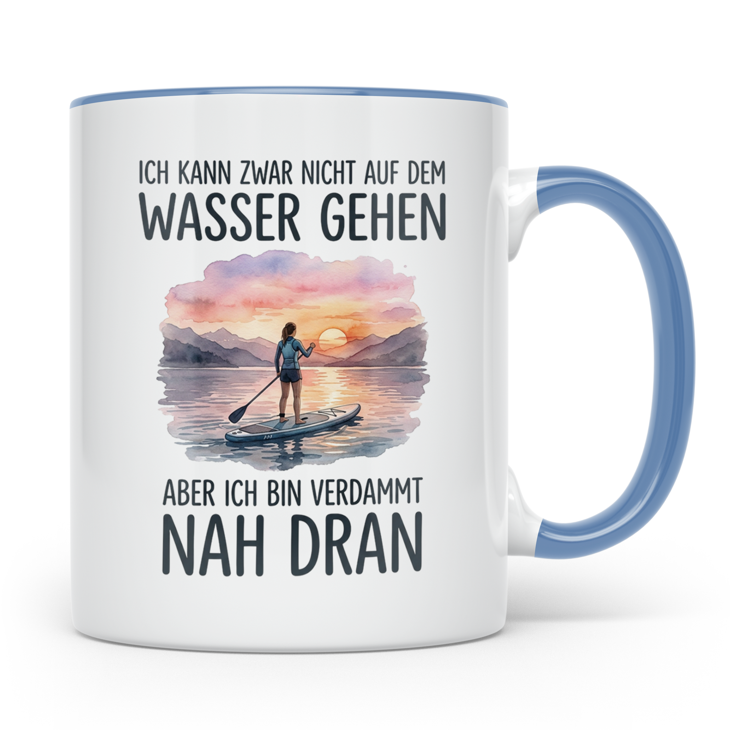 Stand Up Paddling Tasse mit Spruch 'Auf dem Wasser gehen' fü – Blau [farbe:blau]
