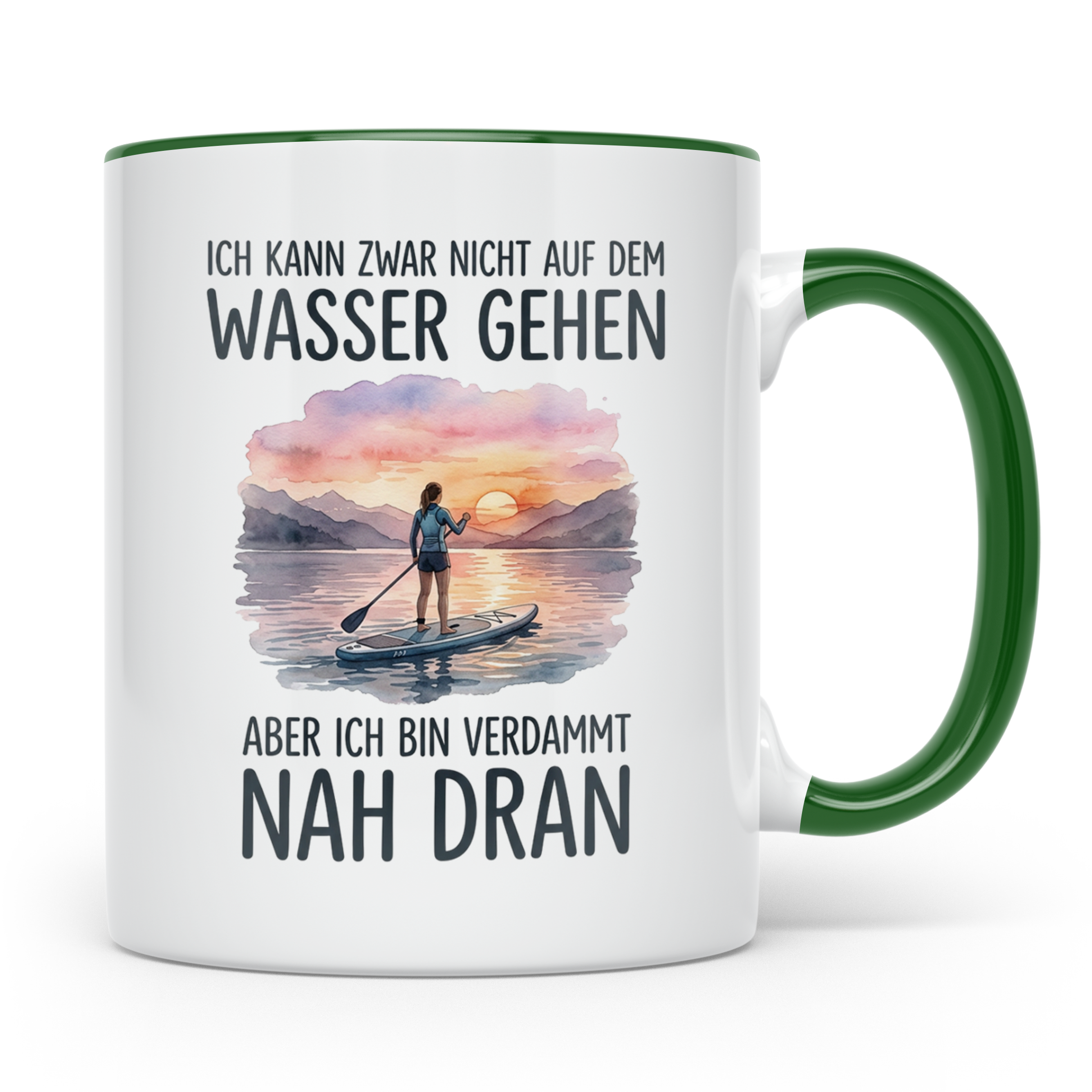 Stand Up Paddling Tasse mit Spruch 'Auf dem Wasser gehen' fü – Grün [farbe:grün]