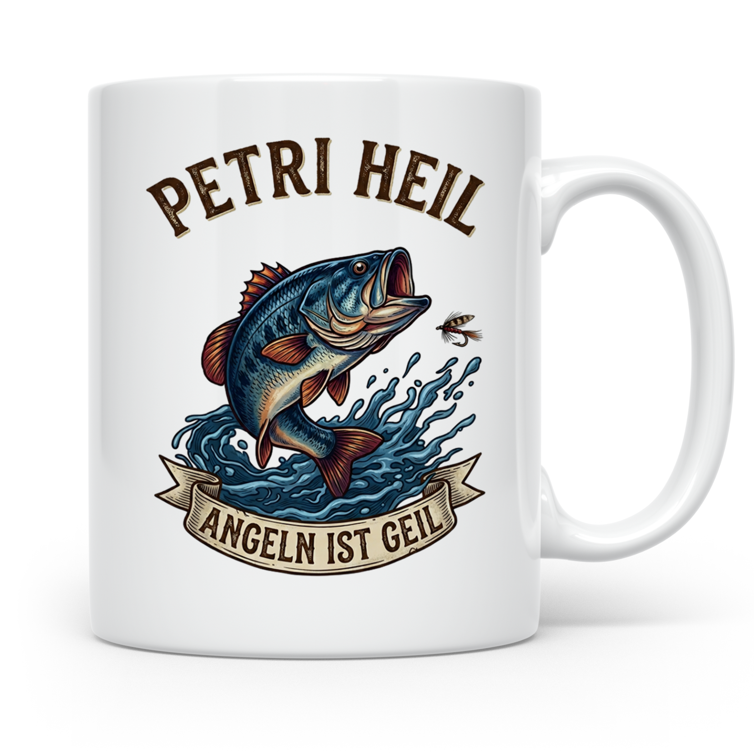 Petri Heil Tasse Angeln ist Geil, Geschenk für Angler, Fisch – Weiß [farbe:weiß]