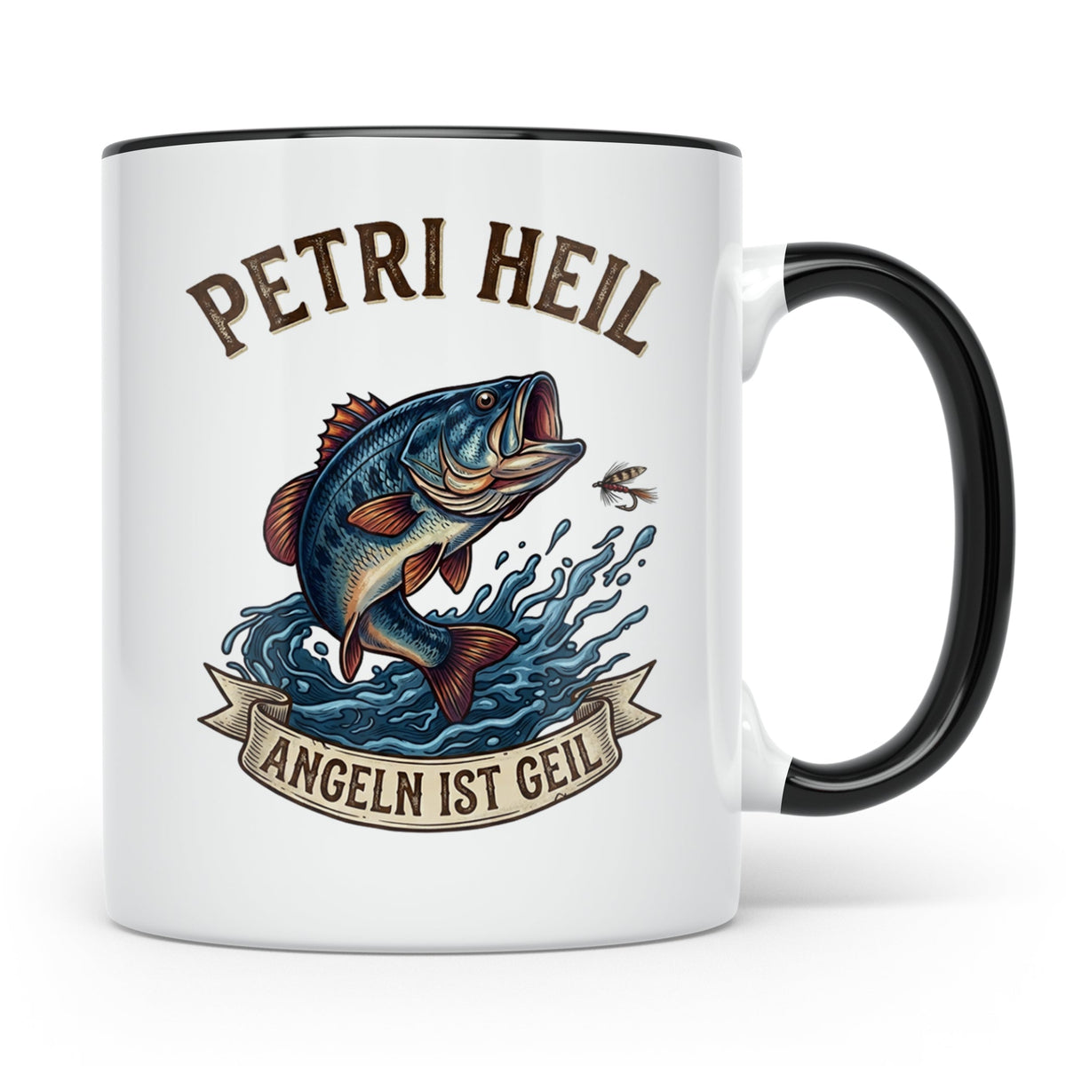 Petri Heil Tasse Angeln ist Geil, Geschenk für Angler, Fisch – Schwarz [farbe:schwarz]