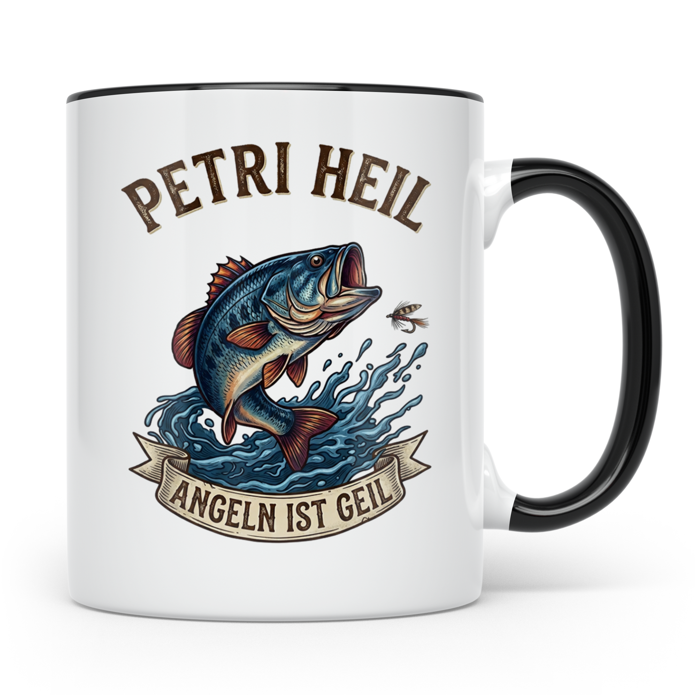 Petri Heil Tasse Angeln ist Geil, Geschenk für Angler, Fisch – Schwarz [farbe:schwarz]