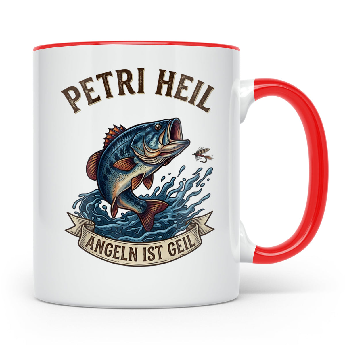 Petri Heil Tasse Angeln ist Geil, Geschenk für Angler, Fisch – Rot [farbe:rot]