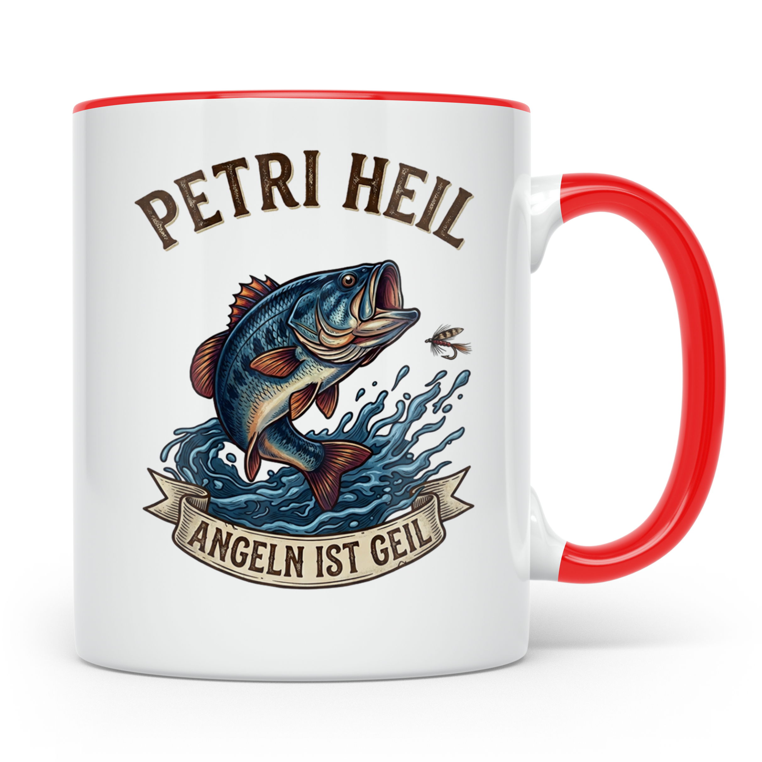 Petri Heil Tasse Angeln ist Geil, Geschenk für Angler, Fisch – Rot [farbe:rot]