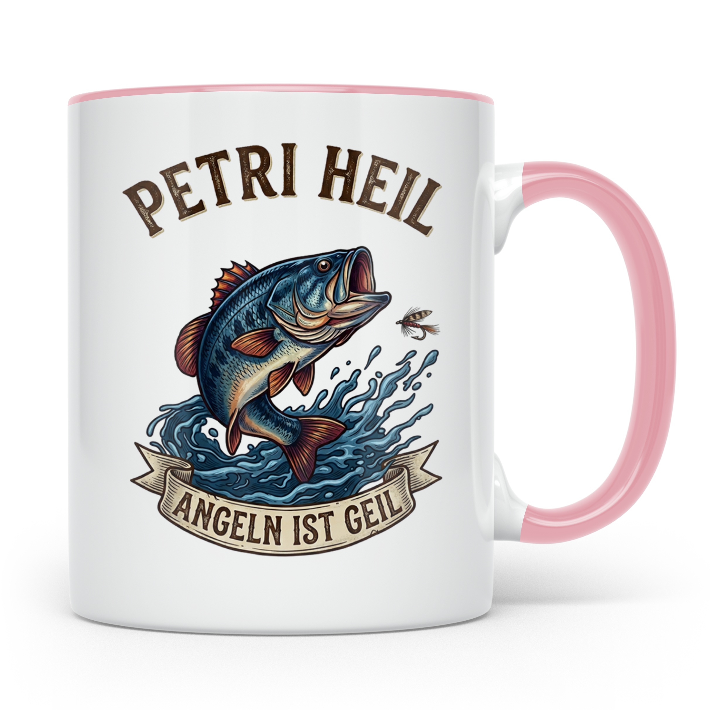 Petri Heil Tasse Angeln ist Geil, Geschenk für Angler, Fisch – Rosa [farbe:rosa]
