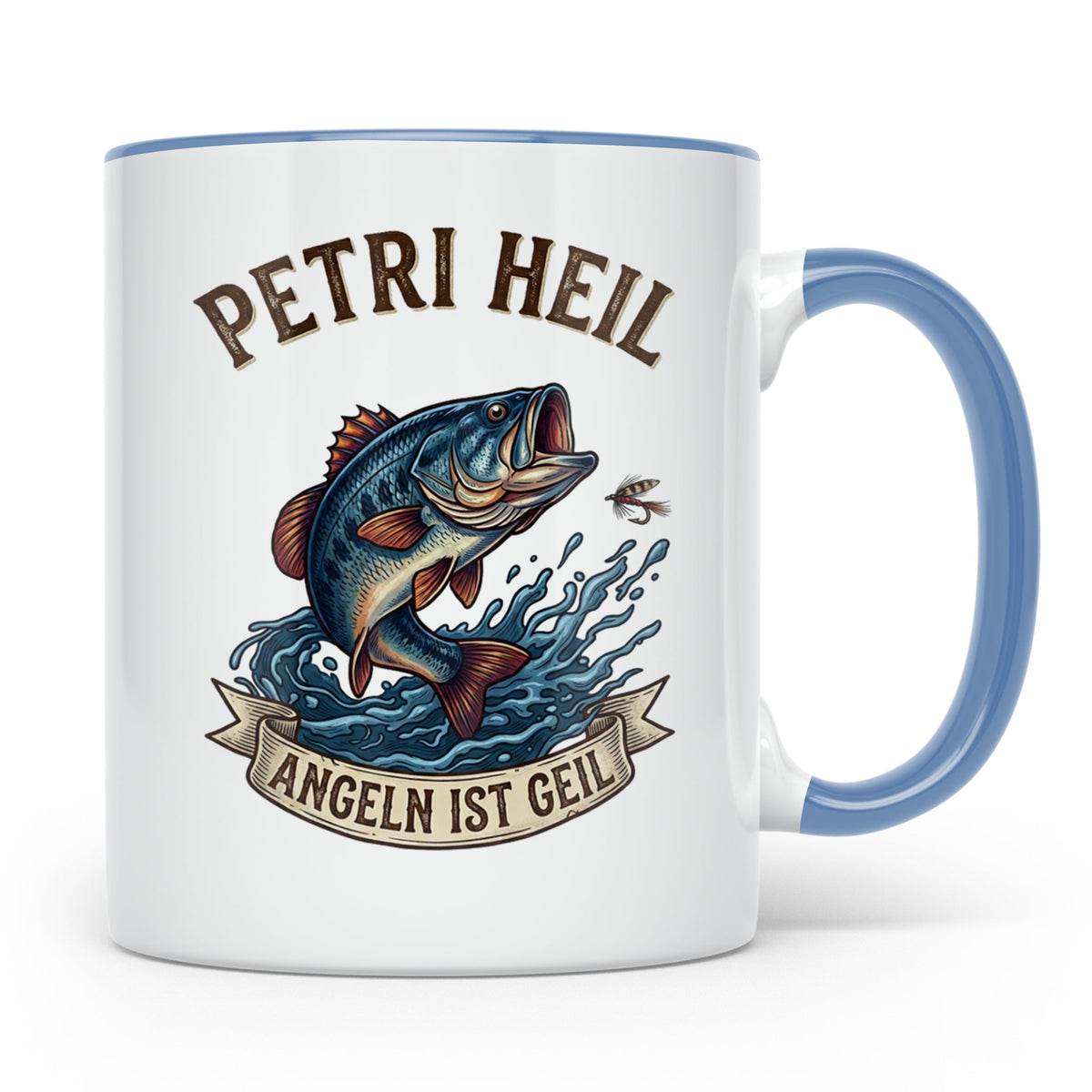 Petri Heil Tasse Angeln ist Geil, Geschenk für Angler, Fisch – Blau [farbe:blau]