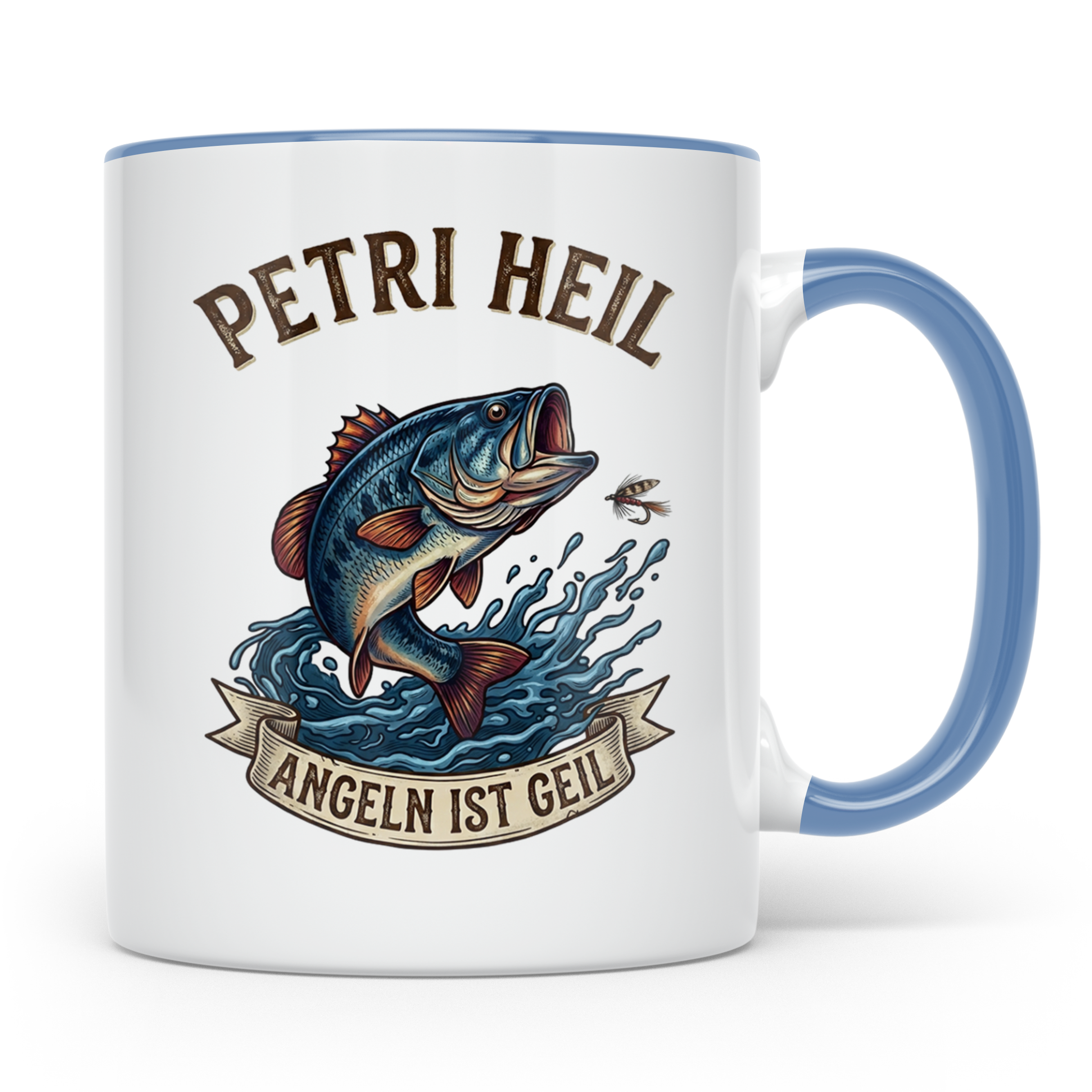 Petri Heil Tasse Angeln ist Geil, Geschenk für Angler, Fisch – Blau [farbe:blau]
