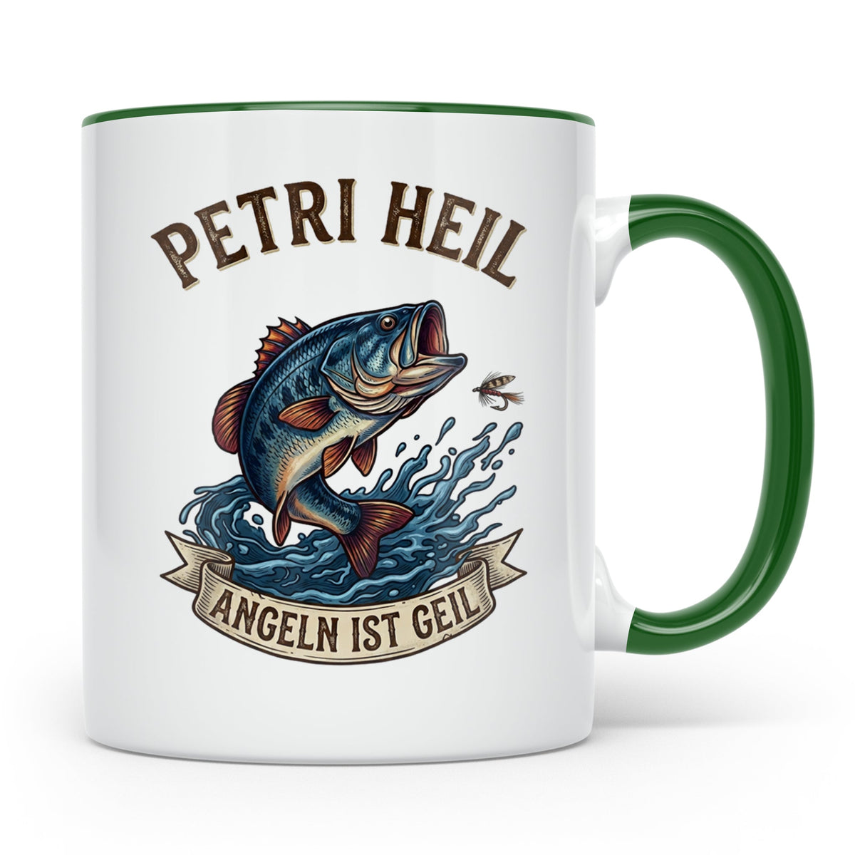 Petri Heil Tasse Angeln ist Geil, Geschenk für Angler, Fisch – Grün [farbe:grün]