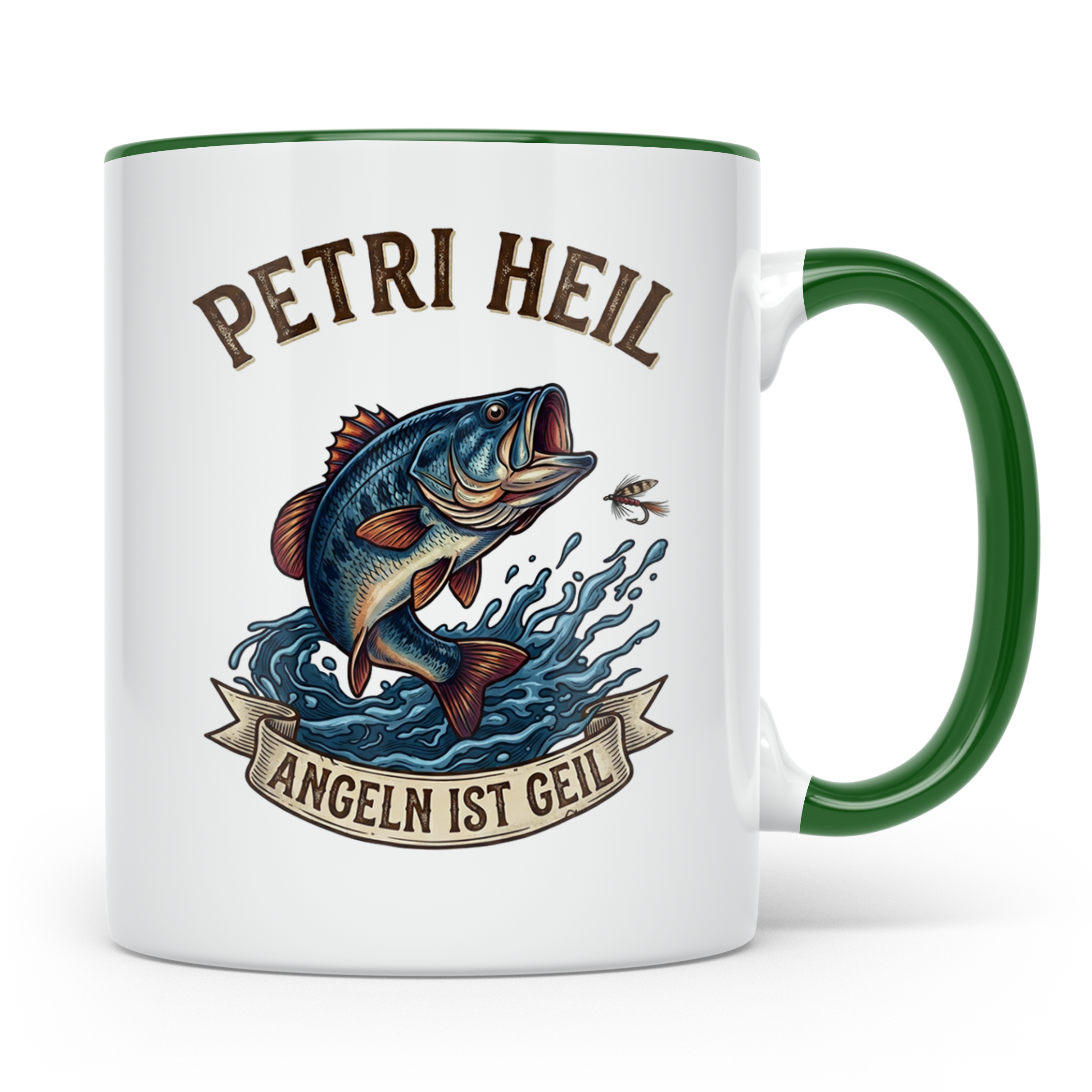 Petri Heil Tasse Angeln ist Geil, Geschenk für Angler, Fisch – Grün [farbe:grün]
