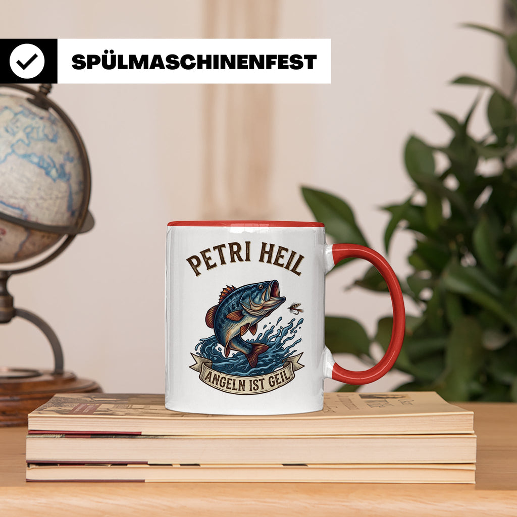 Petri Heil Tasse Angeln ist Geil, Geschenk für Angler, Fisch – Rot [farbe:rot]