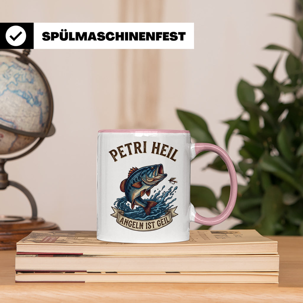 Petri Heil Tasse Angeln ist Geil, Geschenk für Angler, Fisch – Rosa [farbe:rosa]