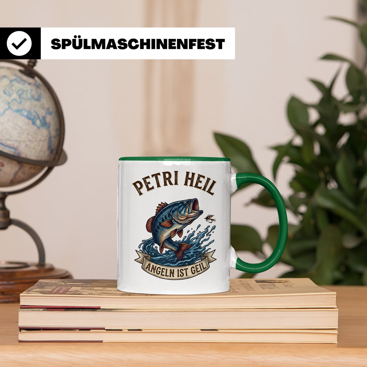 Petri Heil Tasse Angeln ist Geil, Geschenk für Angler, Fisch – Grün [farbe:grün]