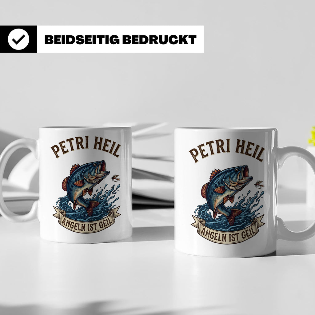 Petri Heil Tasse Angeln ist Geil, Geschenk für Angler, Fisch – Weiß [farbe:weiß]