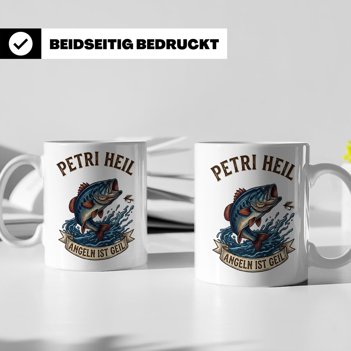 Petri Heil Tasse Angeln ist Geil, Geschenk für Angler, Fisch – Weiß [farbe:weiß]