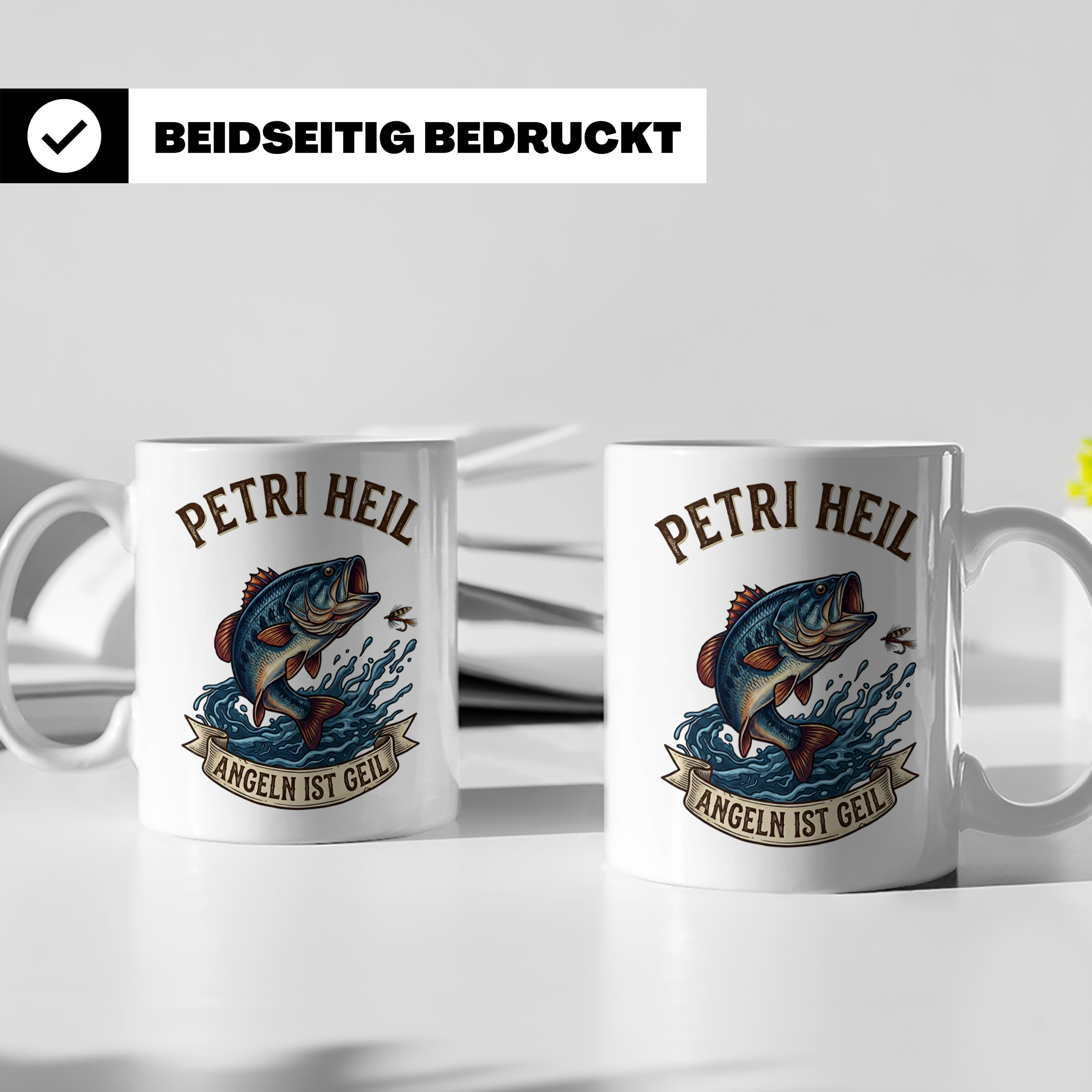 Petri Heil Tasse Angeln ist Geil, Geschenk für Angler, Fisch – Weiß [farbe:weiß]